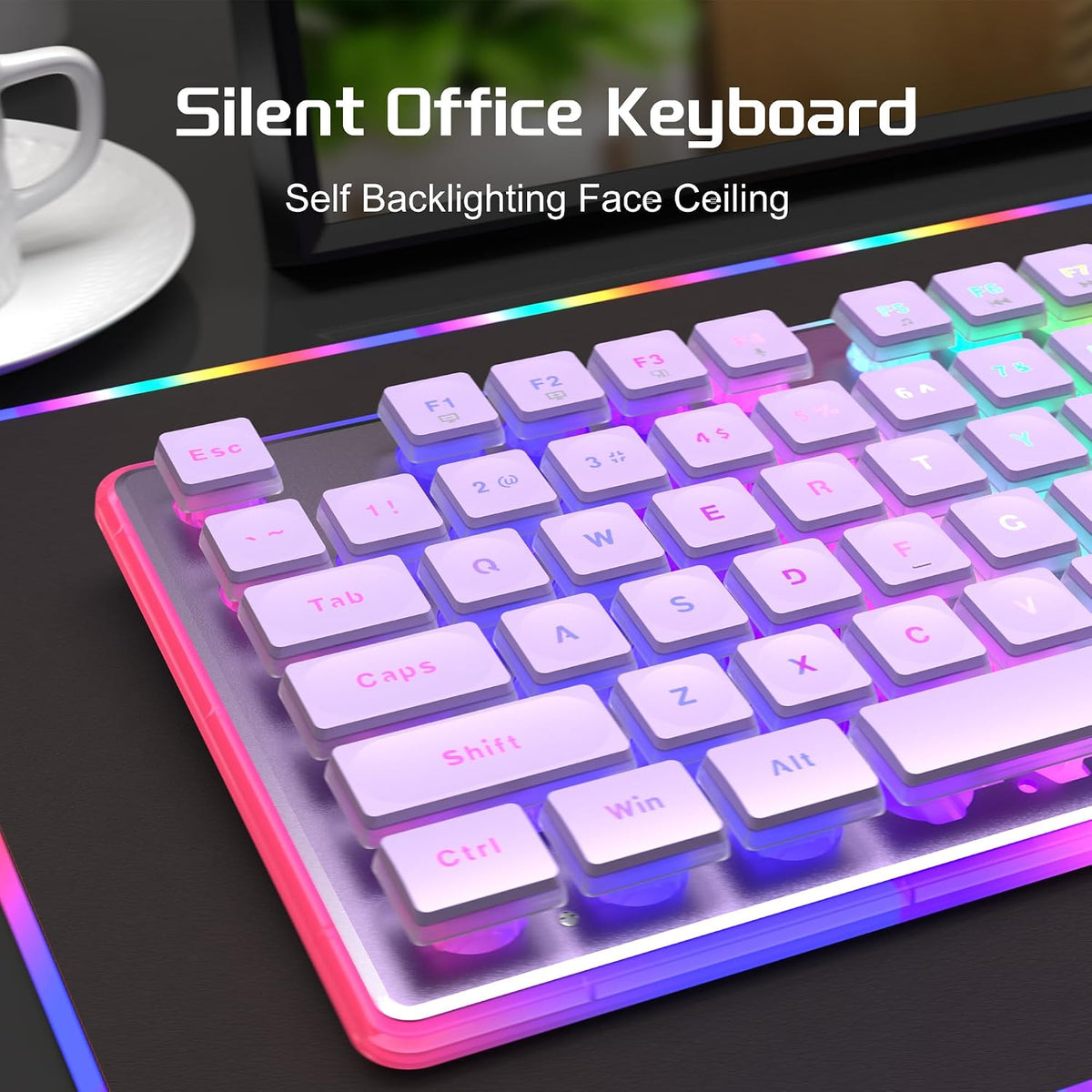 Camiysn Creamy Gaming Keyboard and Mouse, Purple 104 Keys RGB and 6 Speed RGB...