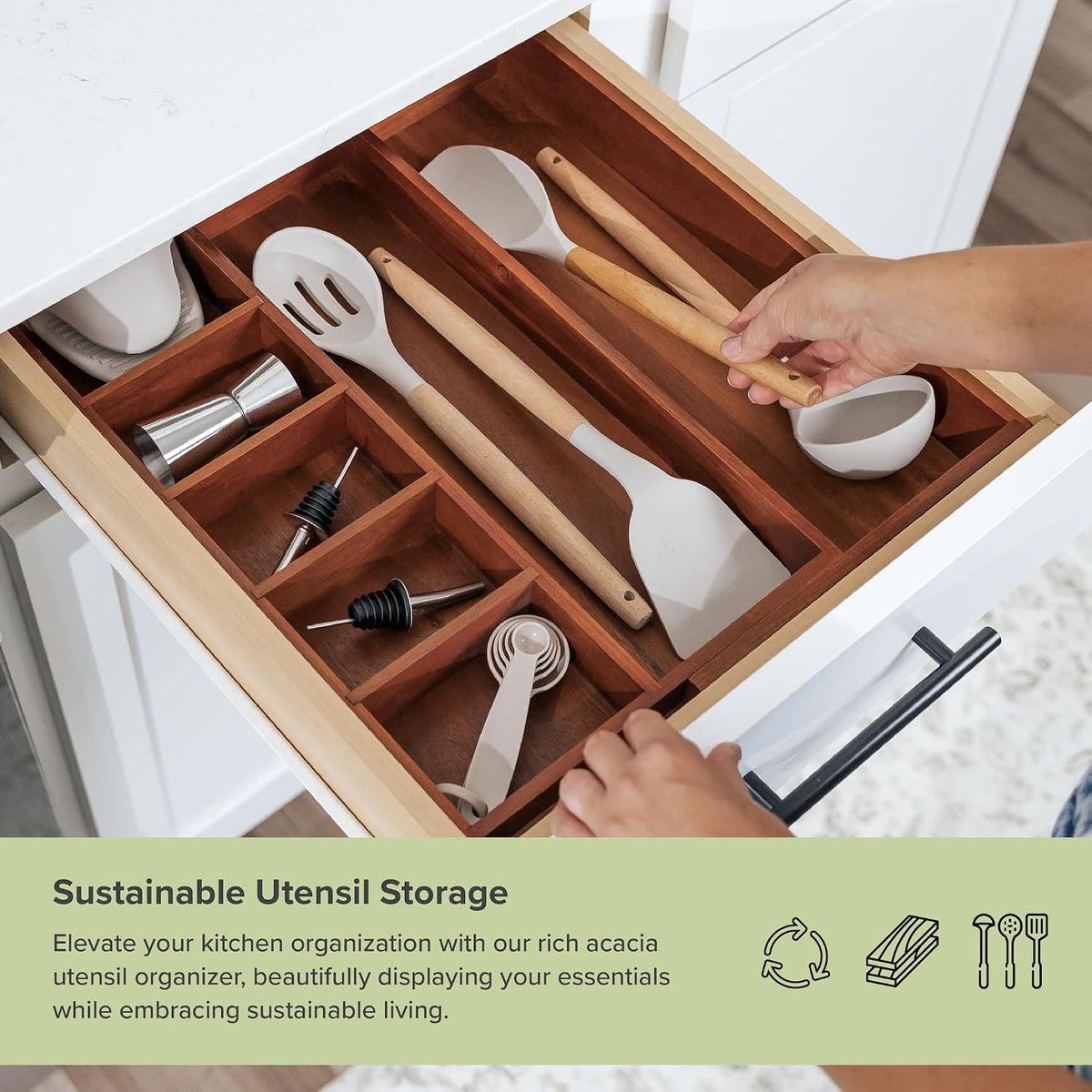 KitchenEdge Utensil & Junk Drawer Organizer, 10.5-18.5 in, Acacia