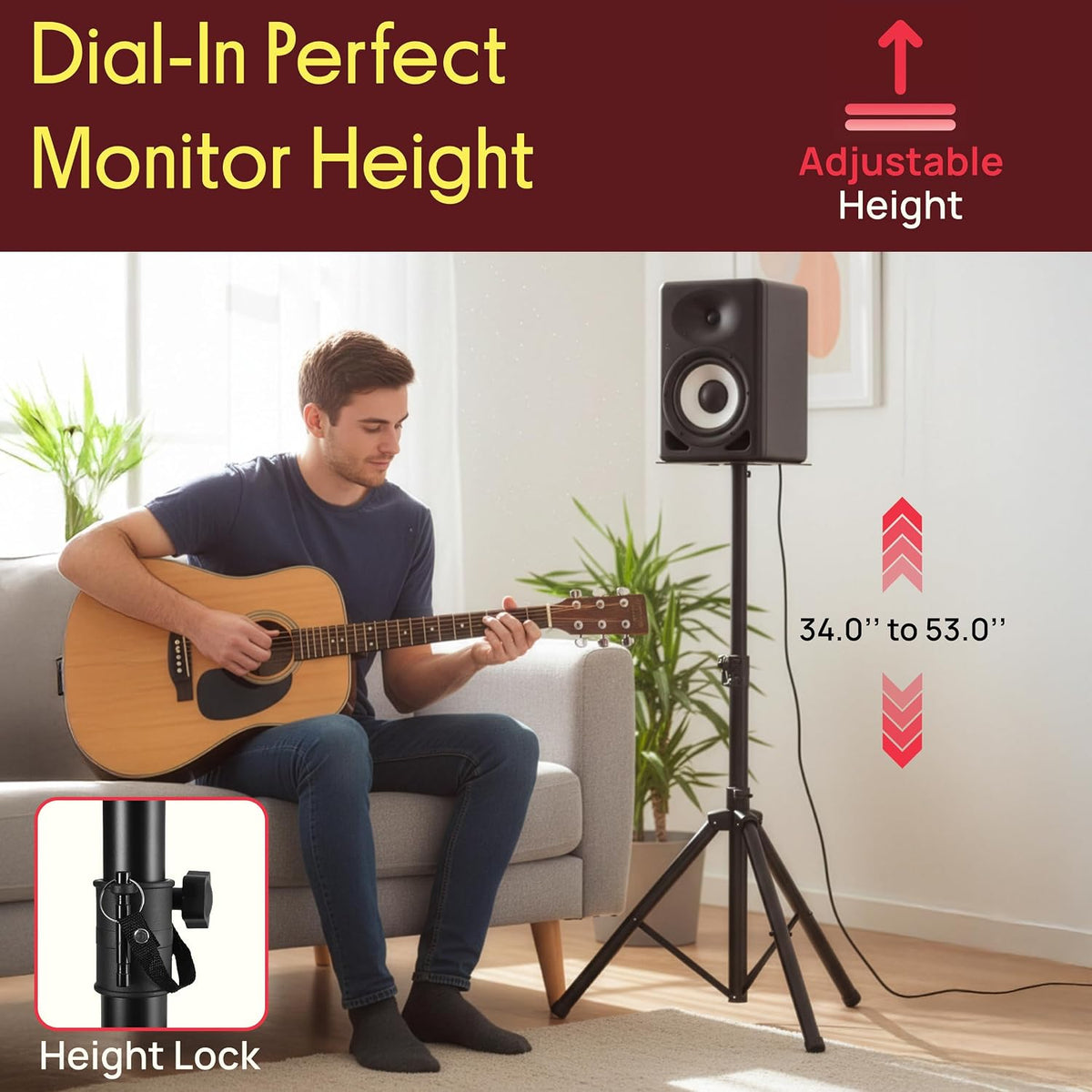 Pyle Adjustable Speaker Stand Pair – Dual Studio Monitor Tripod with Metal Ba...