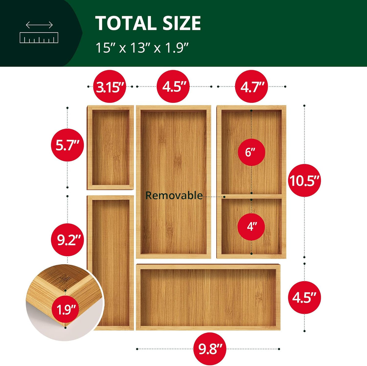 ROYAL CRAFT WOOD Premium Carbonized Bamboo Decorative Boxes - Drawer Organize...