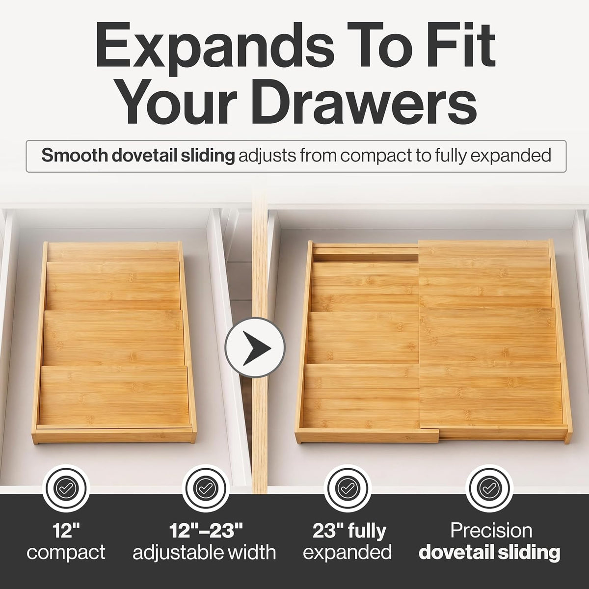 Bamboo Spice Drawer Organizer, Expandable 12 to 23 Inch Insert Holds 48 Jars,...