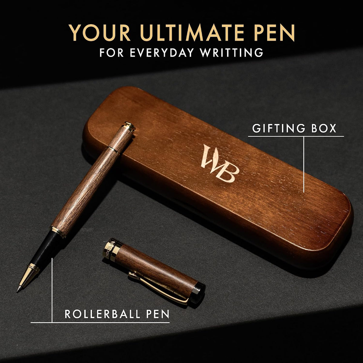 Wordsworth & Black Luxury Refillable Bamboo Wood Rollerball Pen for Writing