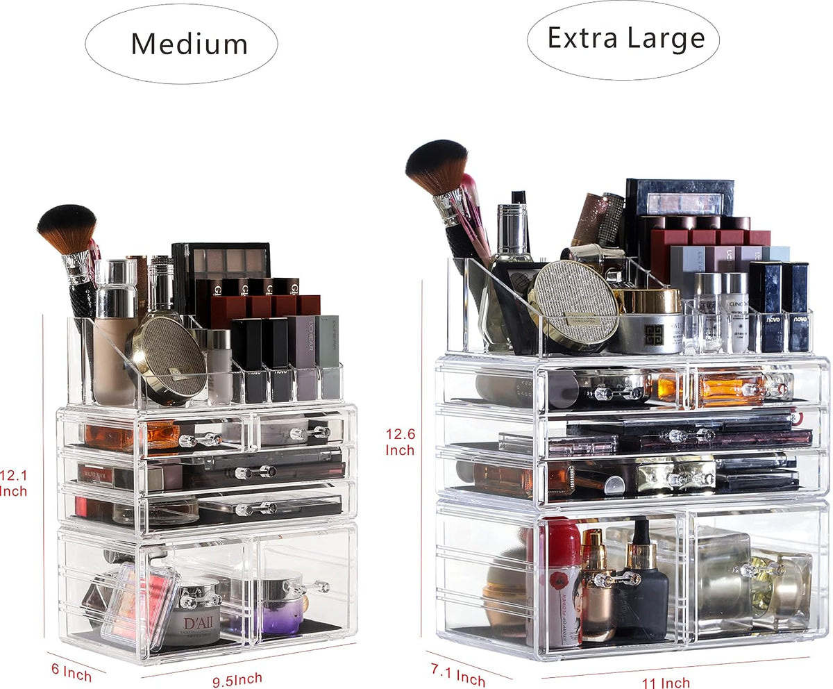 Cq acrylic 3 Pack Clear Make Up Organizers for Vanity,Stackable 6 Drawers Mak...