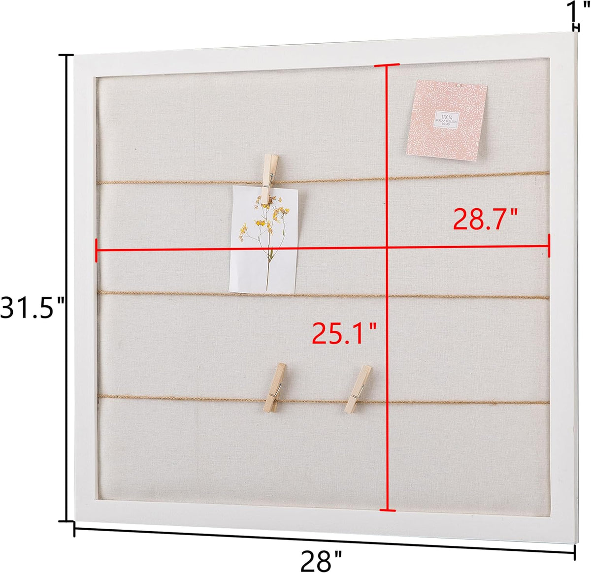 SOFE Large White Linen Bulletin Board, 28 x 32 Wood Framed Memo Board