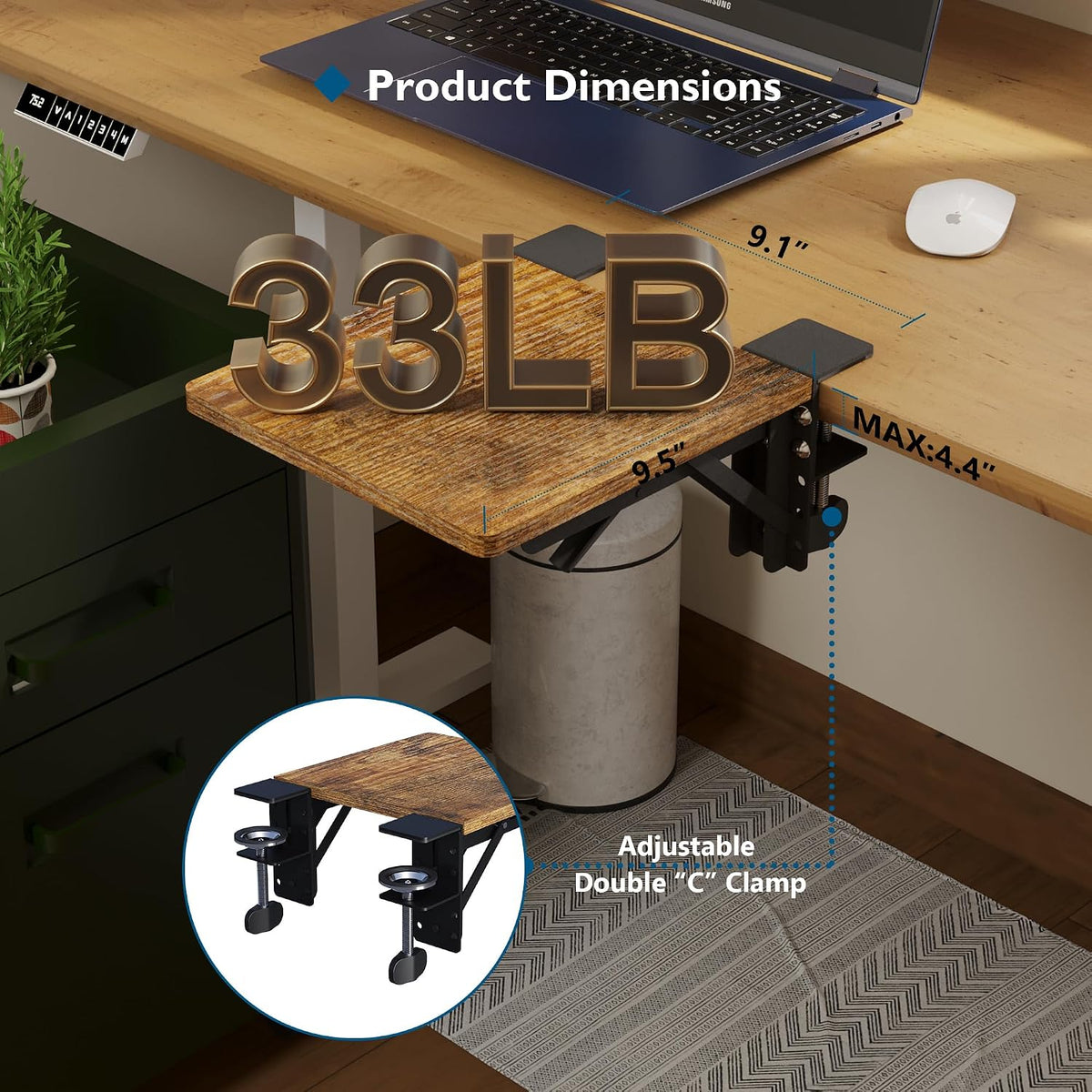 BONTEC Ergonomic Desk Extender Tray, 9.5"x9.1" Table Mount Arm Wris...
