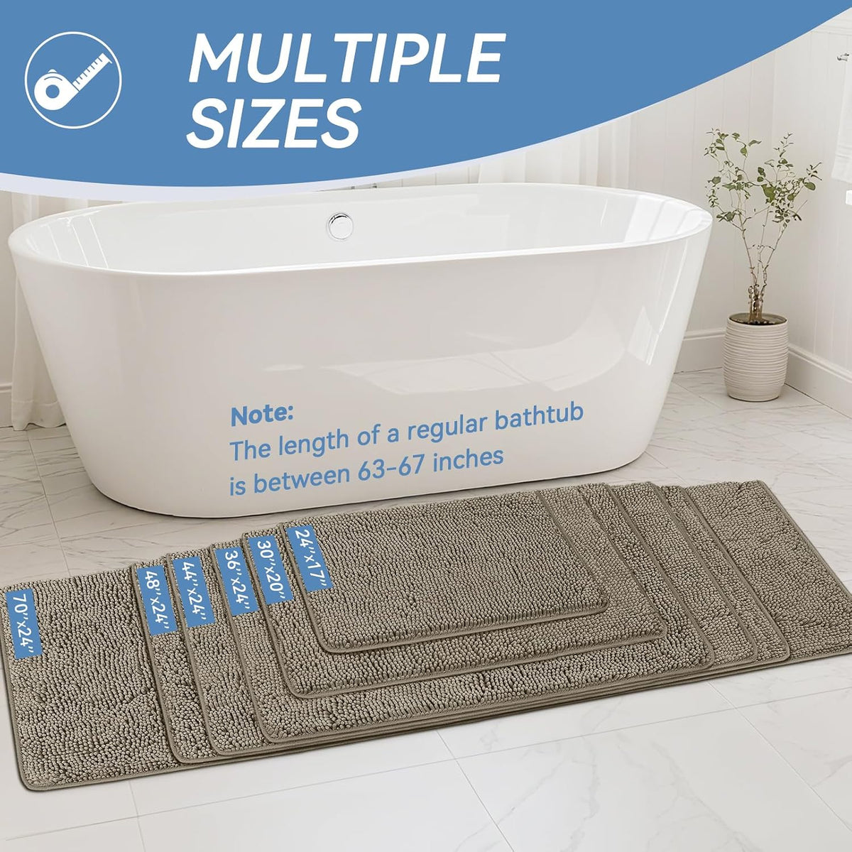 Bcoimo Bath Rug Mat,48x24 High Absorbent Latte Long Bathroom Runner Rugs