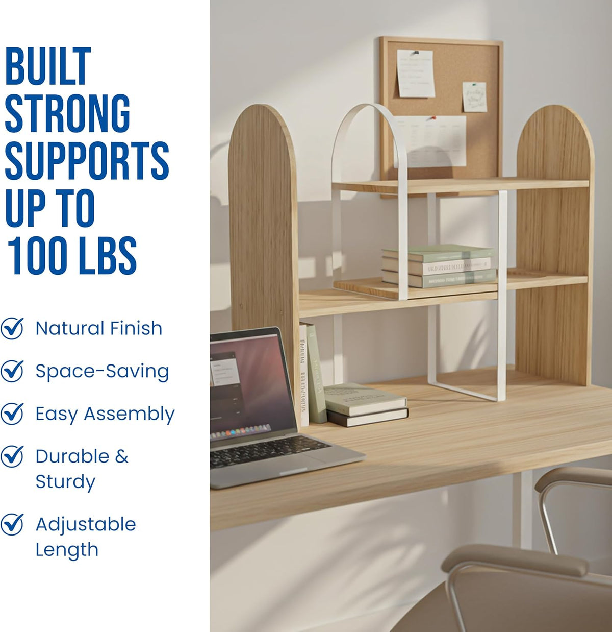 Maplefield Desk Hutch Expandable Shelf Organizer, Natural Finish, Engineered ...