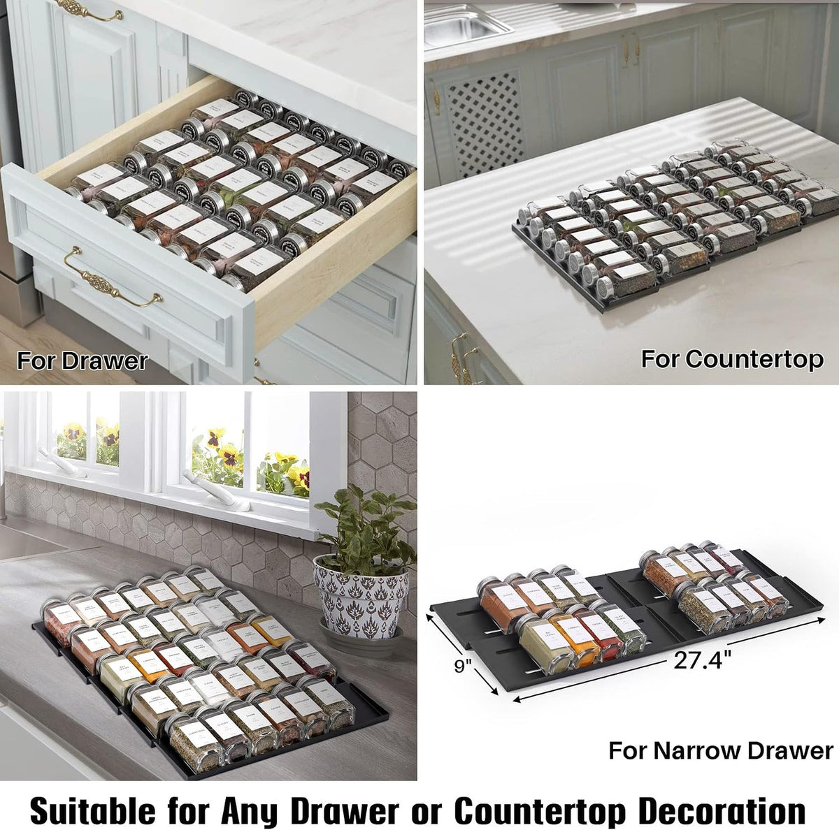 MIUKAA Spice Drawer Organizer with 34 Spice Jars, 378 Spice Labels, 5 Tier - ...