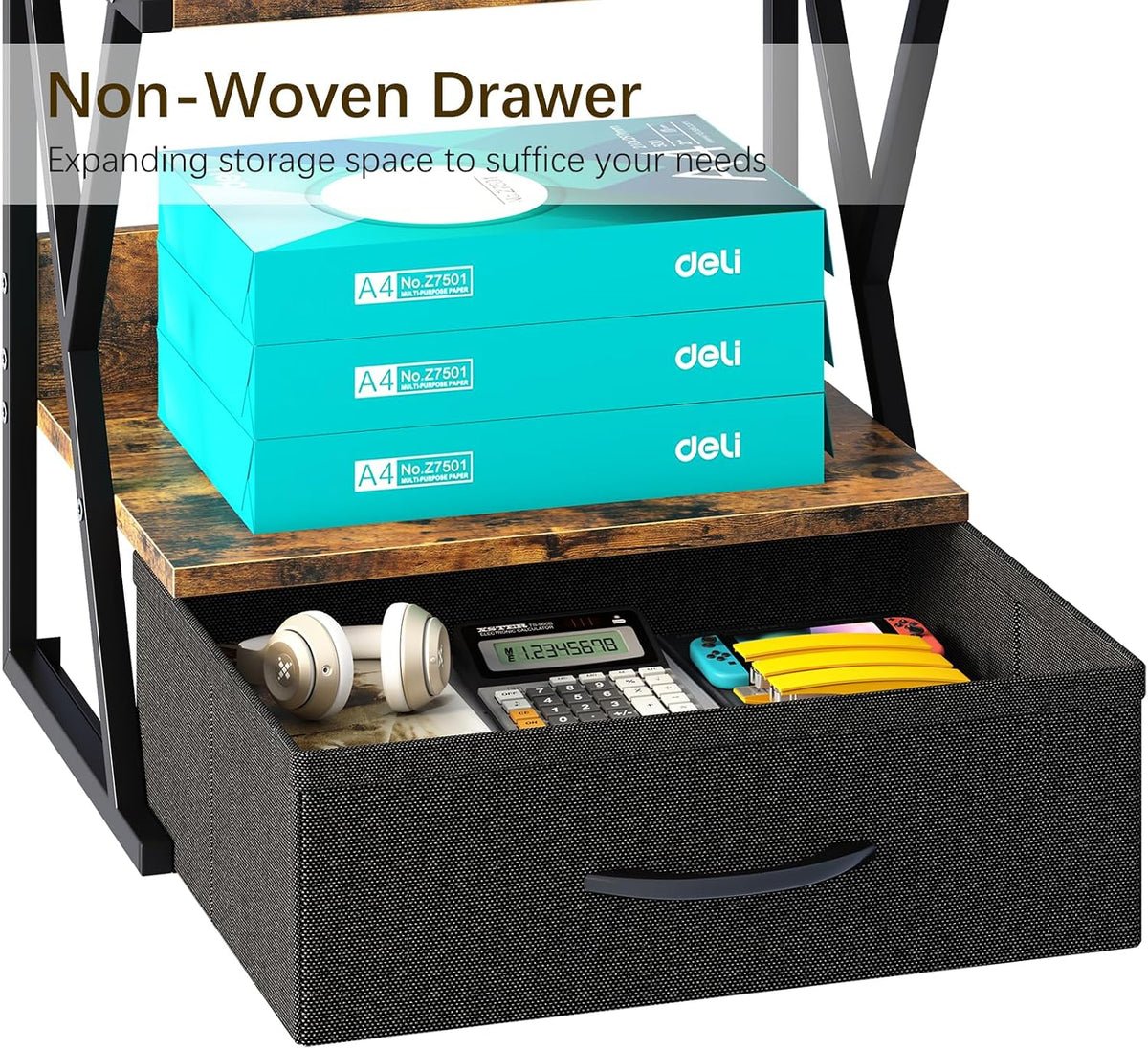aboxoo Printer Stand for Desk with Storage Drawer, 2 Tier Desktop Or UnderDes...