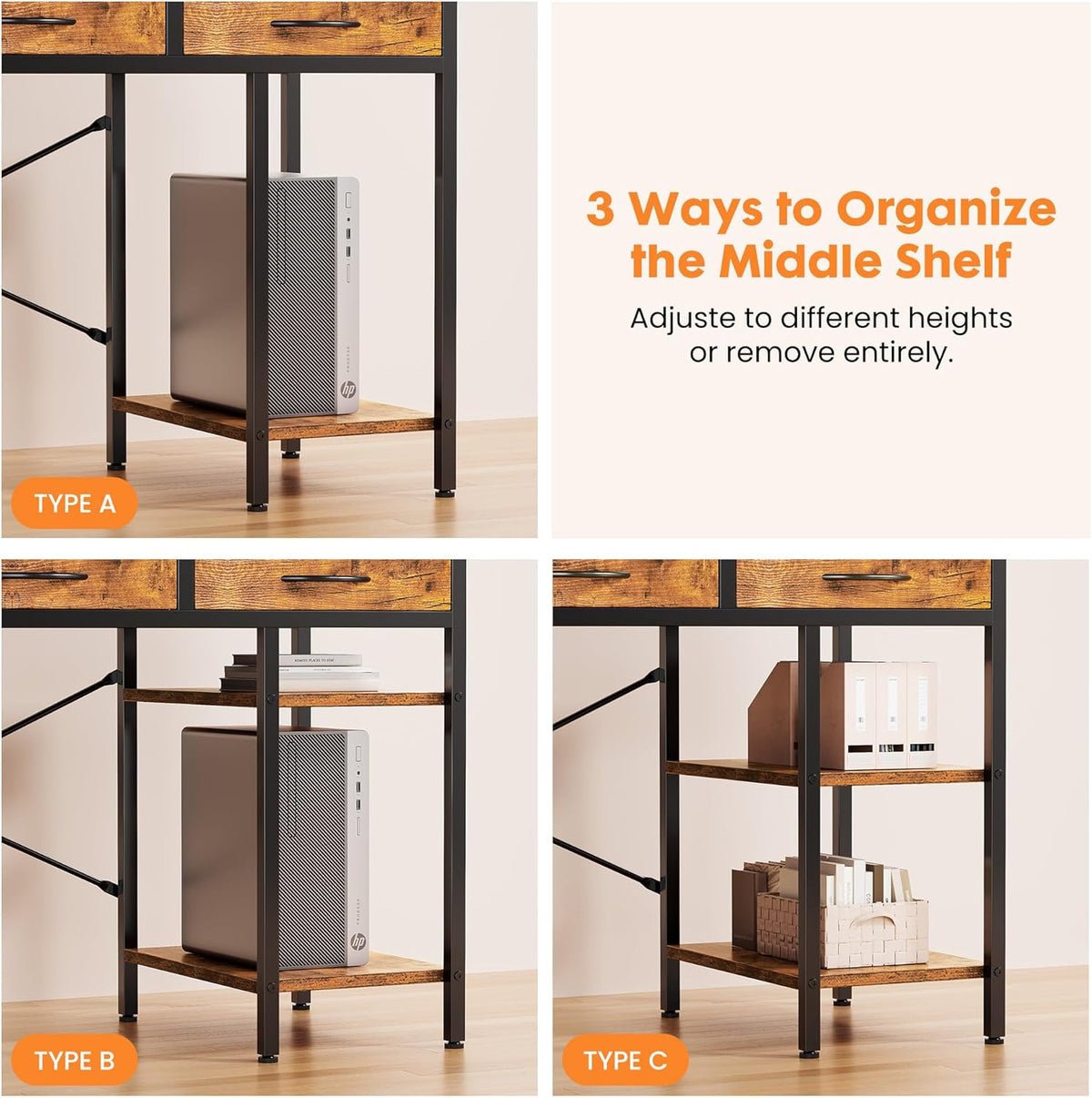 OLIXIS 55 Inch Computer Desk with 6 Fabric Drawers, for Home Office Work