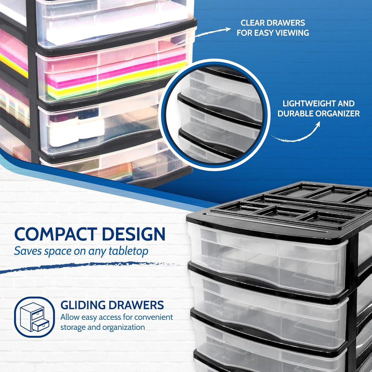 Gracious Living 4-Drawer Desktop/Countertop Storage Organizer, Black/Clear