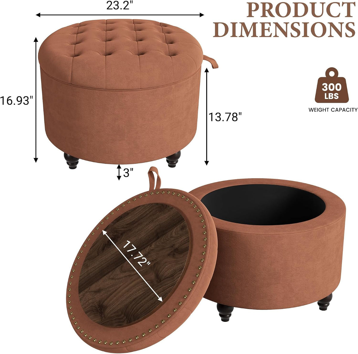 24 Inch Round Storage Ottoman,Modern Tufted Ottomans,Circular Coffee Table wi...