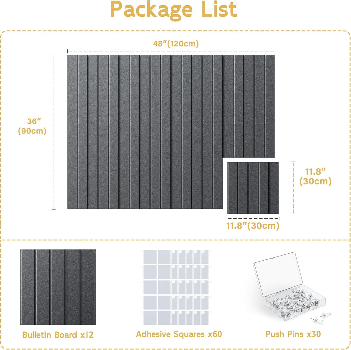 Large Cork Board for Walls Bold-Stripe Bulletin Board with 60 Adhesive Tabs