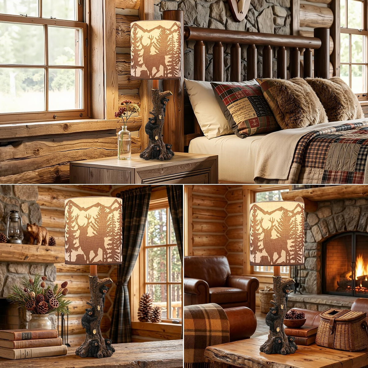 LOKHOM 19" Rustic Climbing Bear Table Lamp for Bedroom, Small Single Lamp