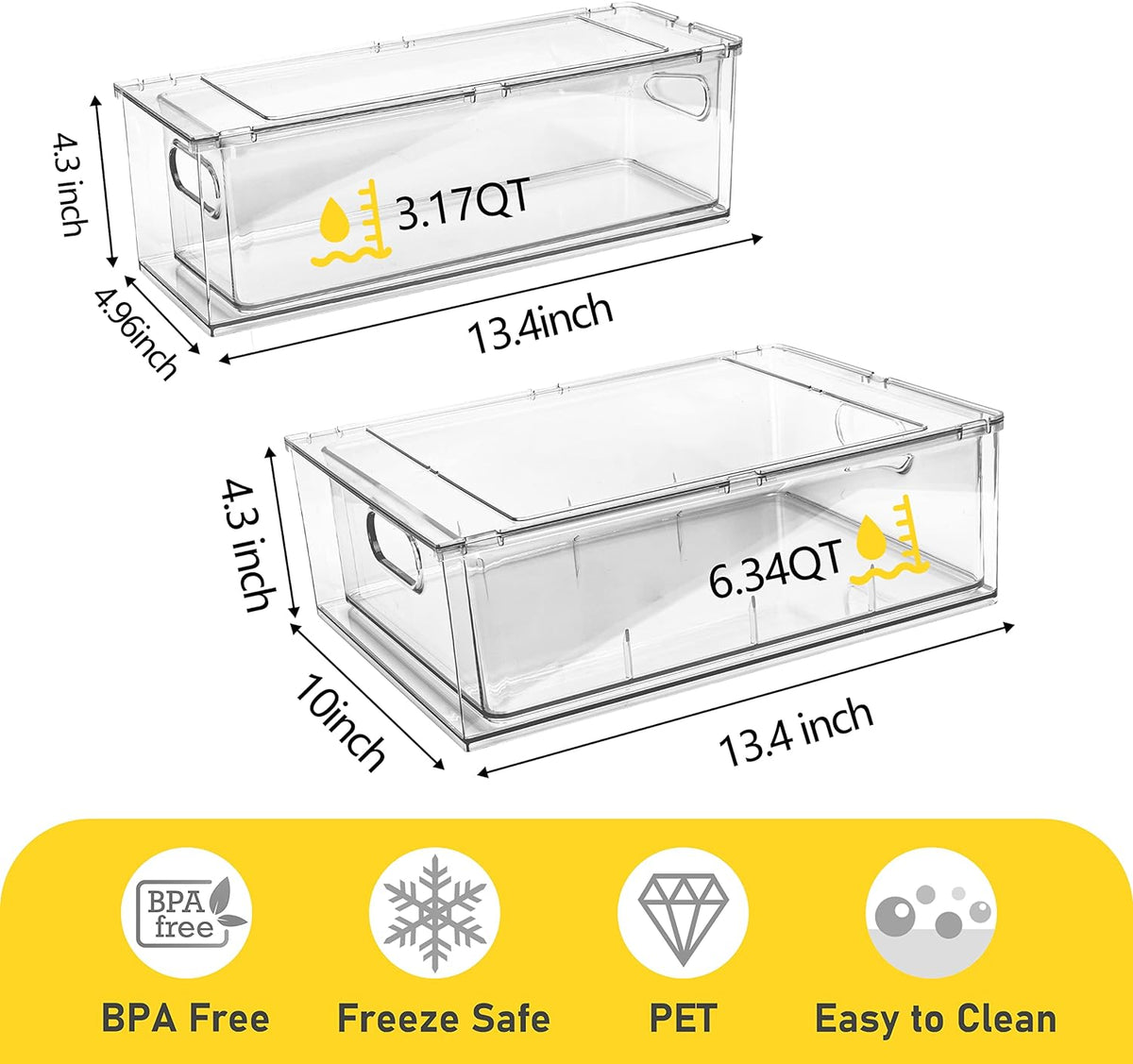 4 Pack Refrigerator Organizer Bins with Pull-out Drawer Stackable Clear Fridg...