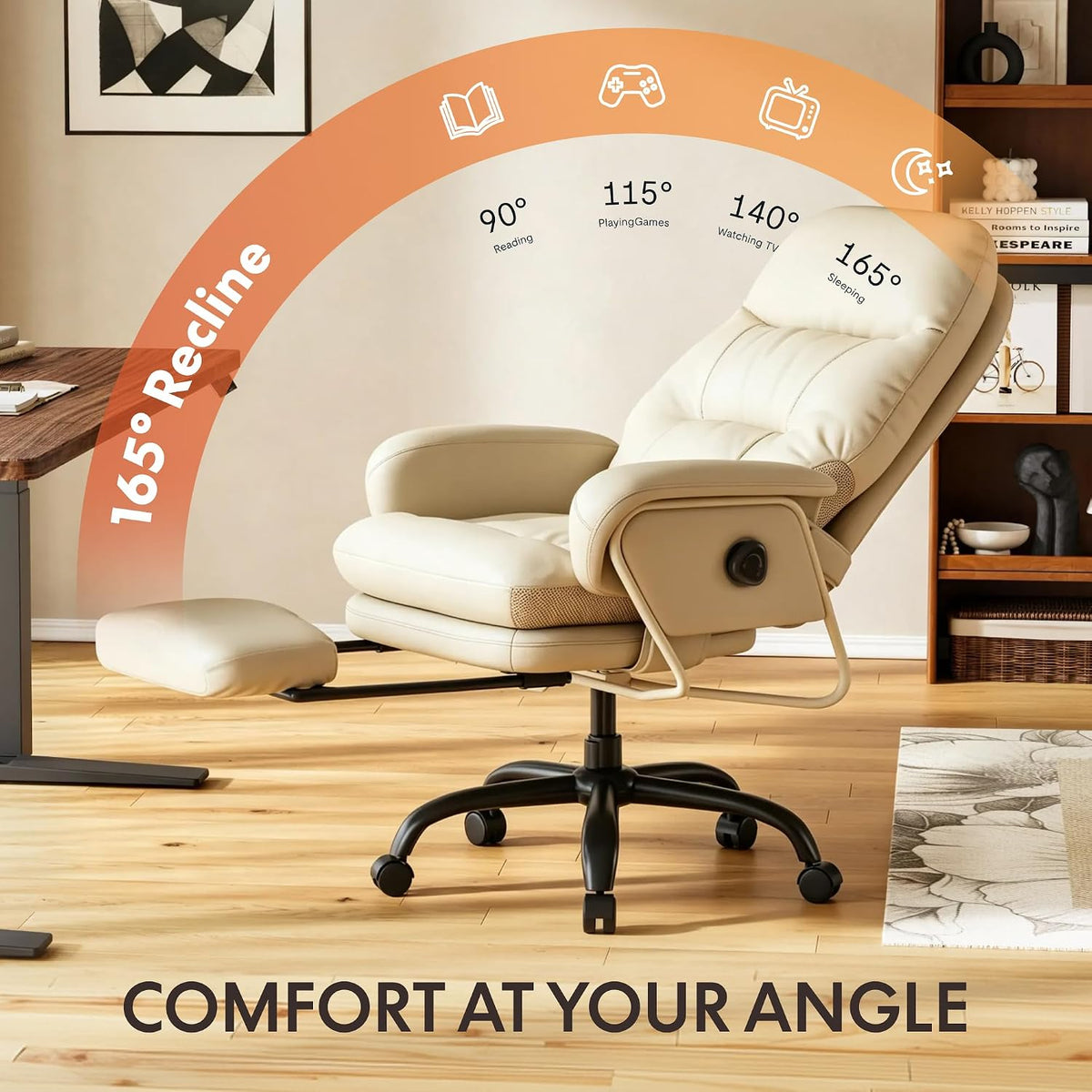 FLEXISPOT Multi-Task Ergonomic Office Chair with Footrest, Beige White, HC4