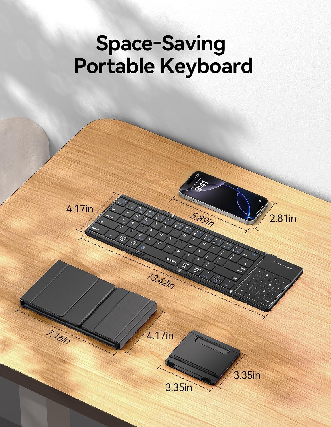 TECKNET Foldable Bluetooth Keyboard with Touchpad & Numpad