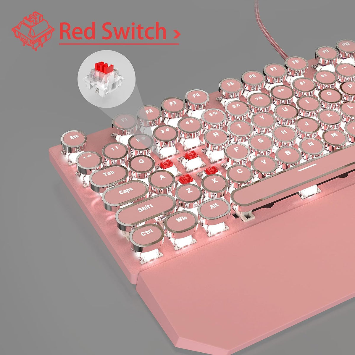 Typewriter Mechanical Gaming Keyboard and Mouse Combo, Retro Punk Round Keyca...