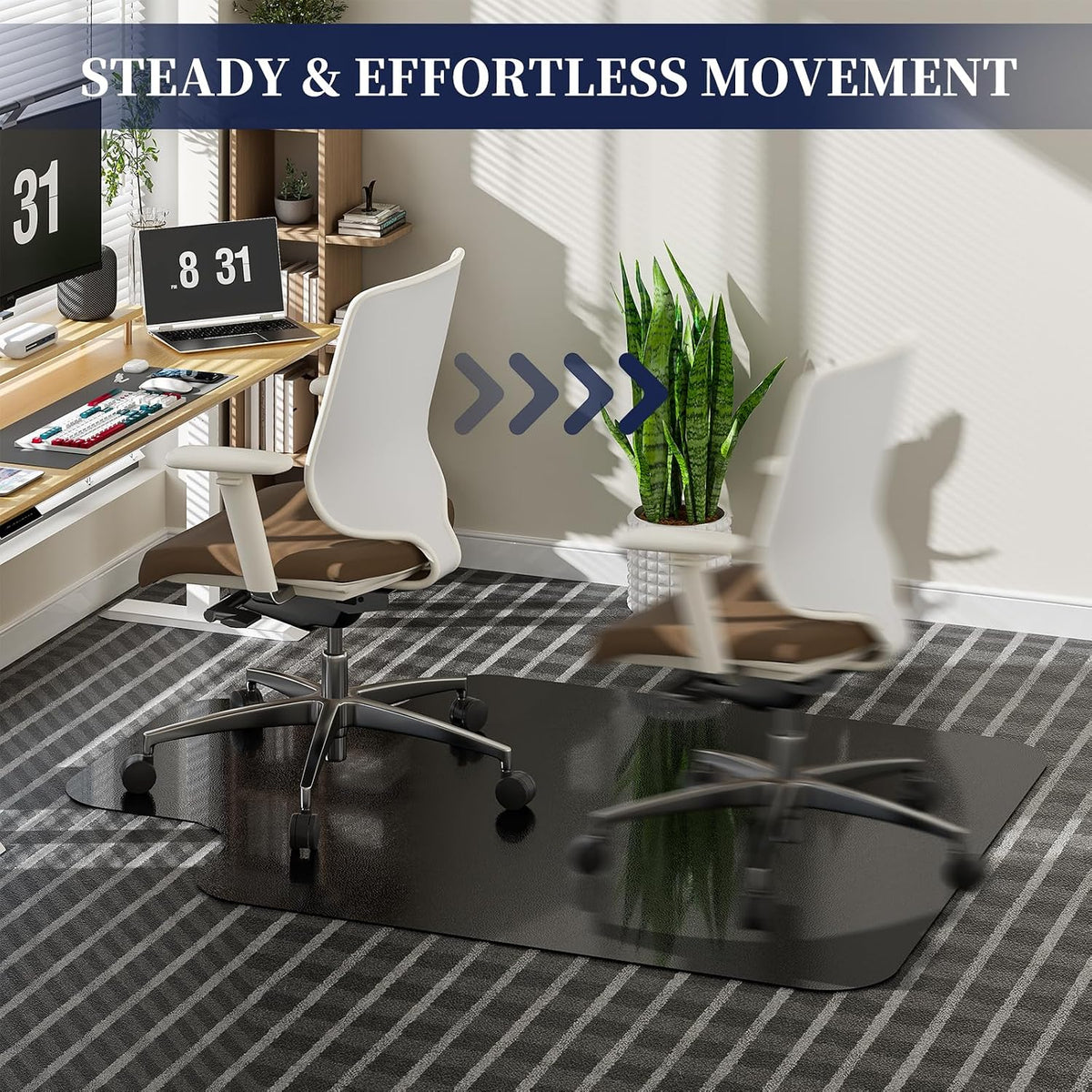 Desk Chair Mat for Low Pile Carpets, 36"x48" T-Shape, Black