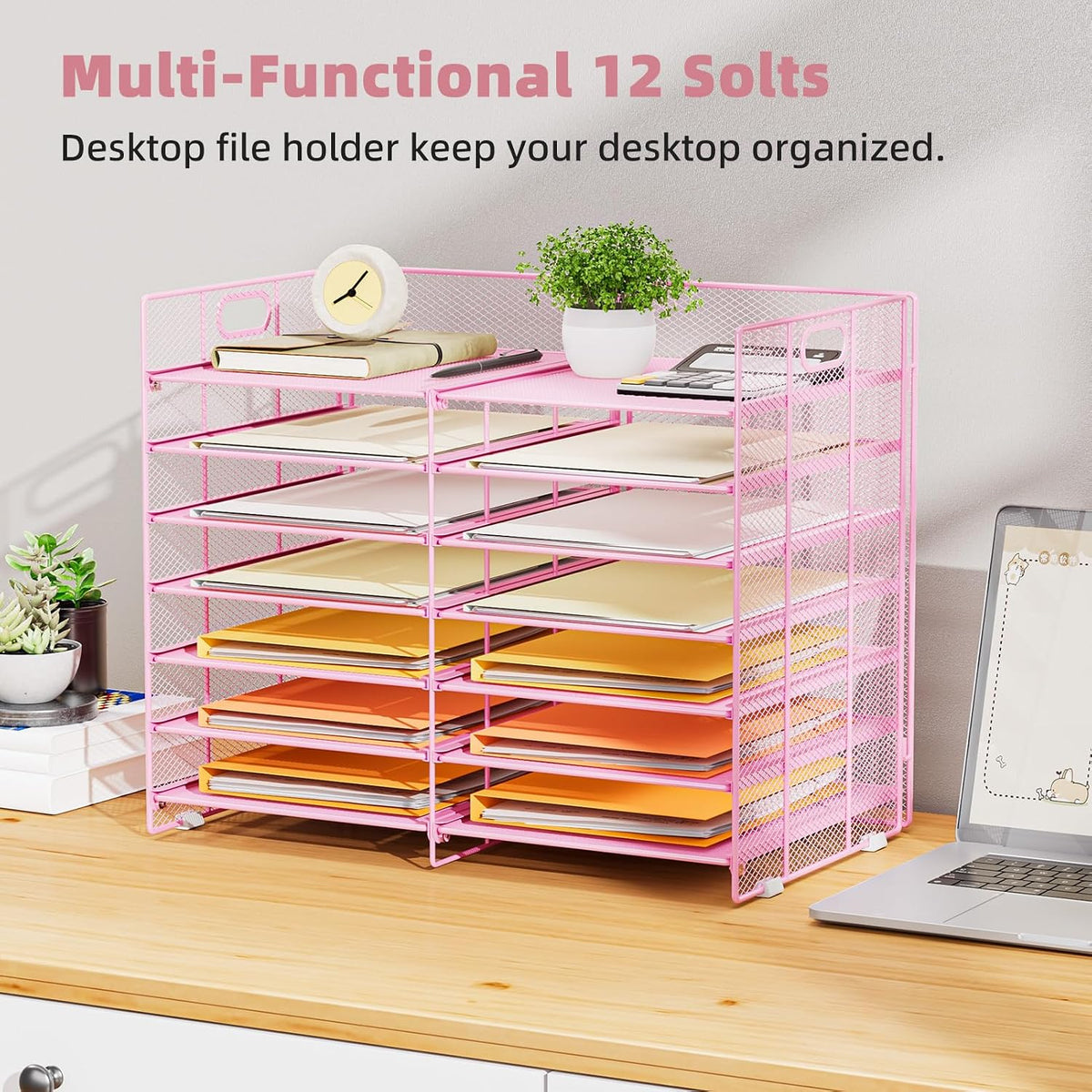 Marbrasse Desktop Literature Organizer, 12 Compartments Mesh Paper Organizer ...