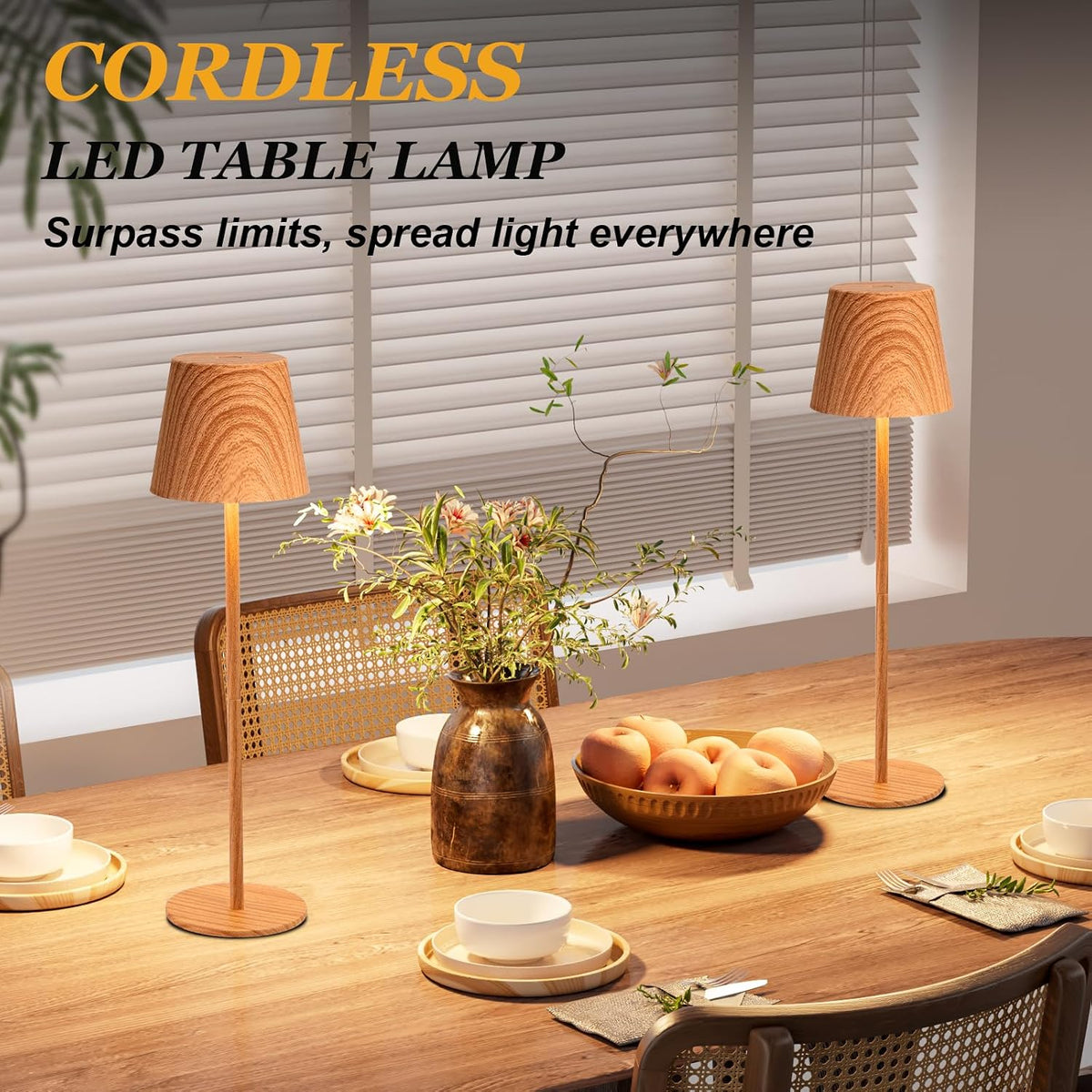 Kakanuo Wood Grain Cordless Table Lamp Rechargeable - 2 Pack 5000mAH Battery ...