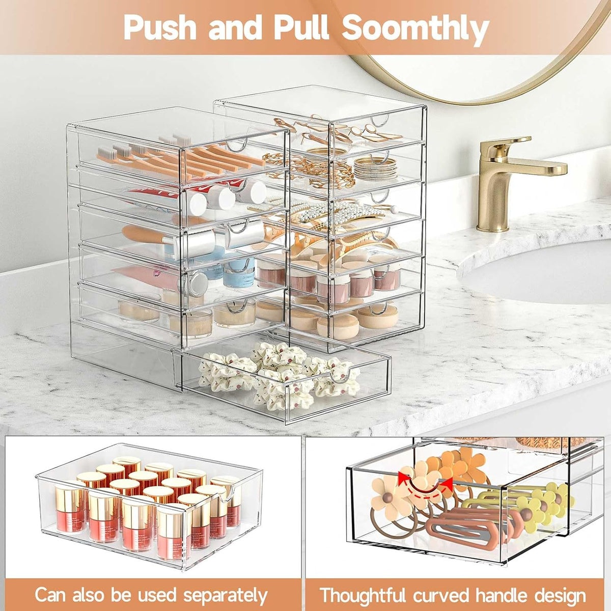 DOMNIU Acrylic Makeup Drawer Storage Organizer with 24 Drawers, 4 Set