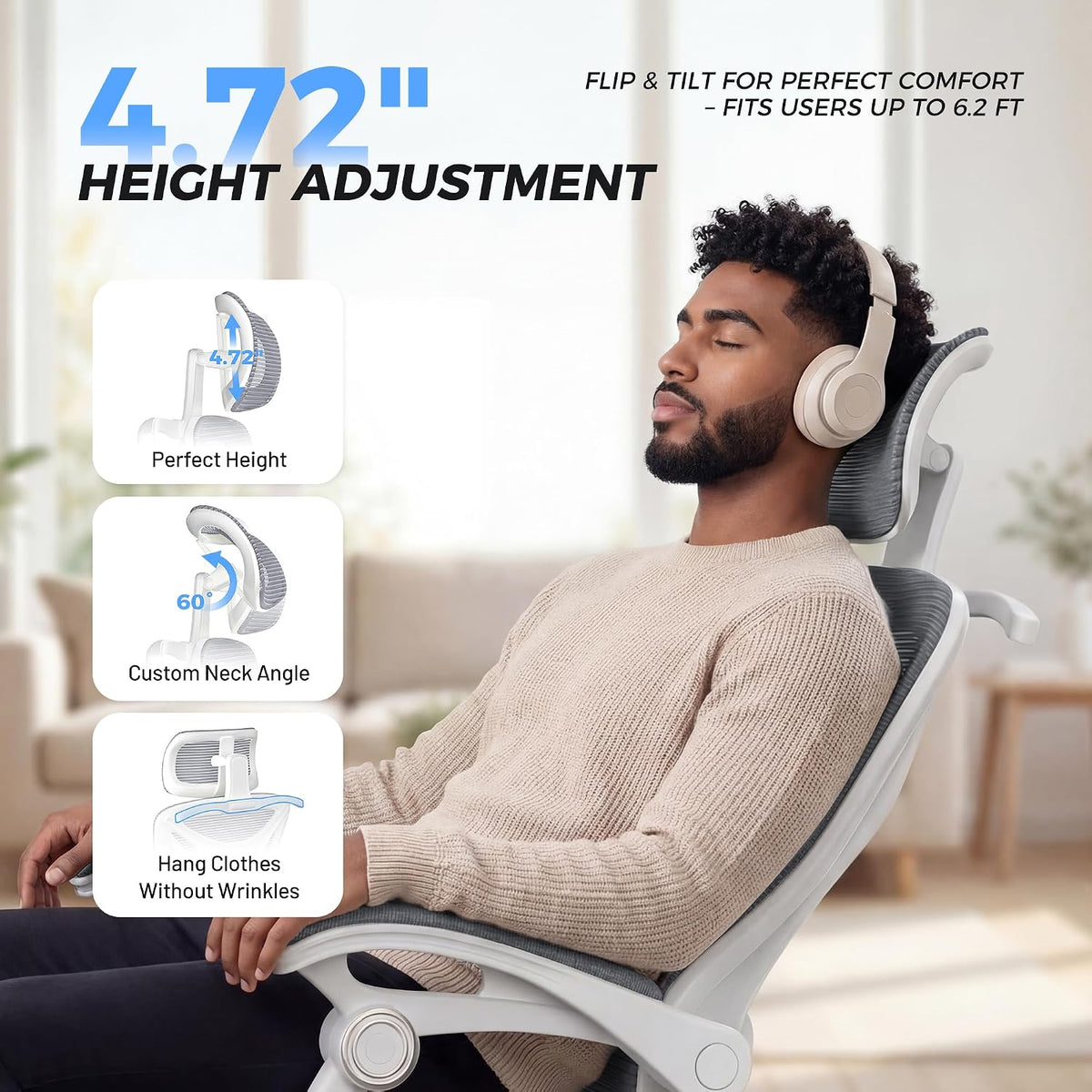 CYKOV Ergonomic Office Chair with Footrest, Reclining Mesh Back, 350 Lbs