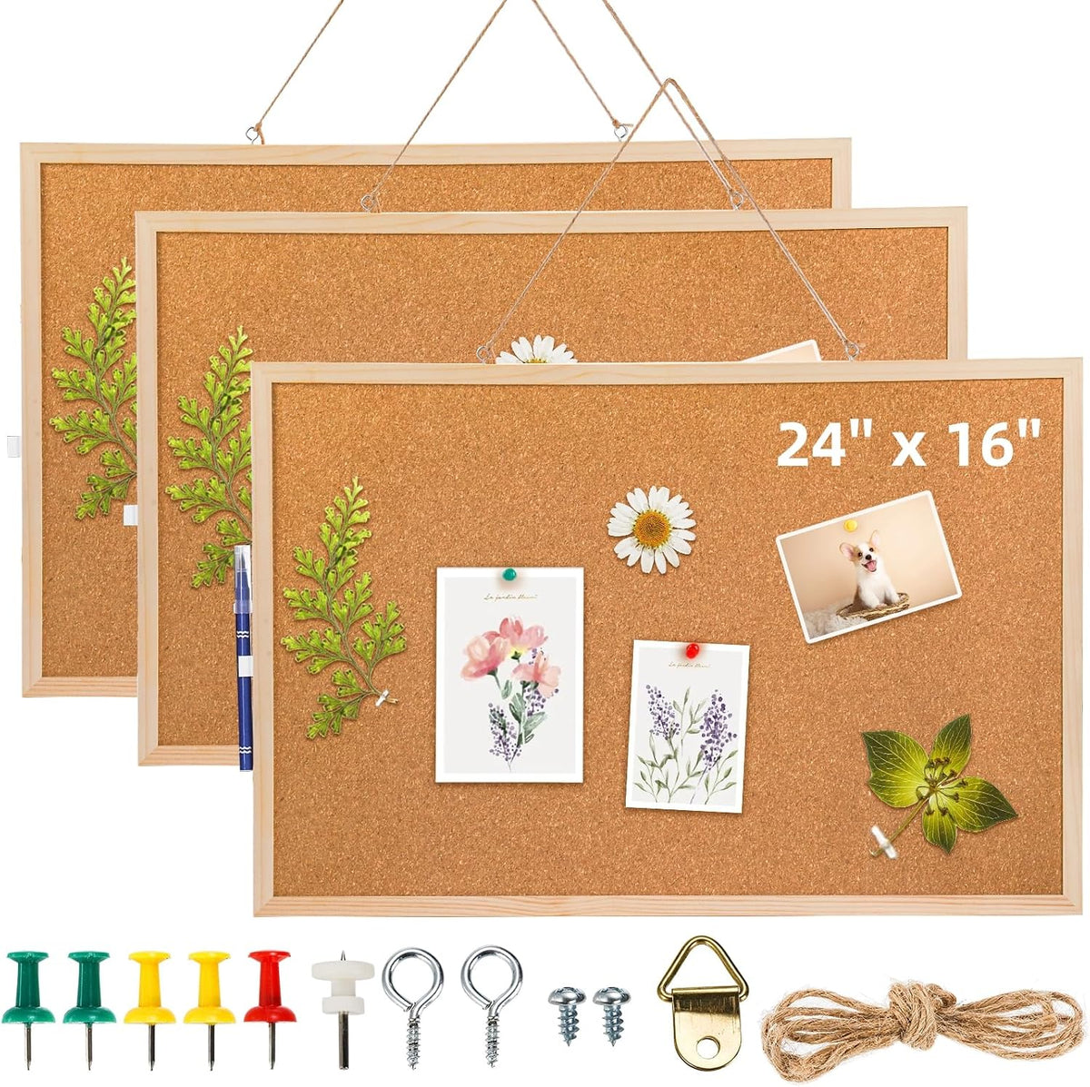 Lyellfe 3 Pack Cork Boards for Walls, 24''L x 16''W Large Bul...