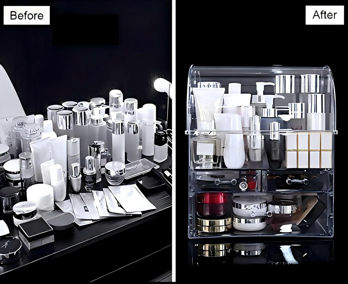 Clear Large Acrylic Makeup Organizer With Lid Cosmetic Storage Drawers Portab...