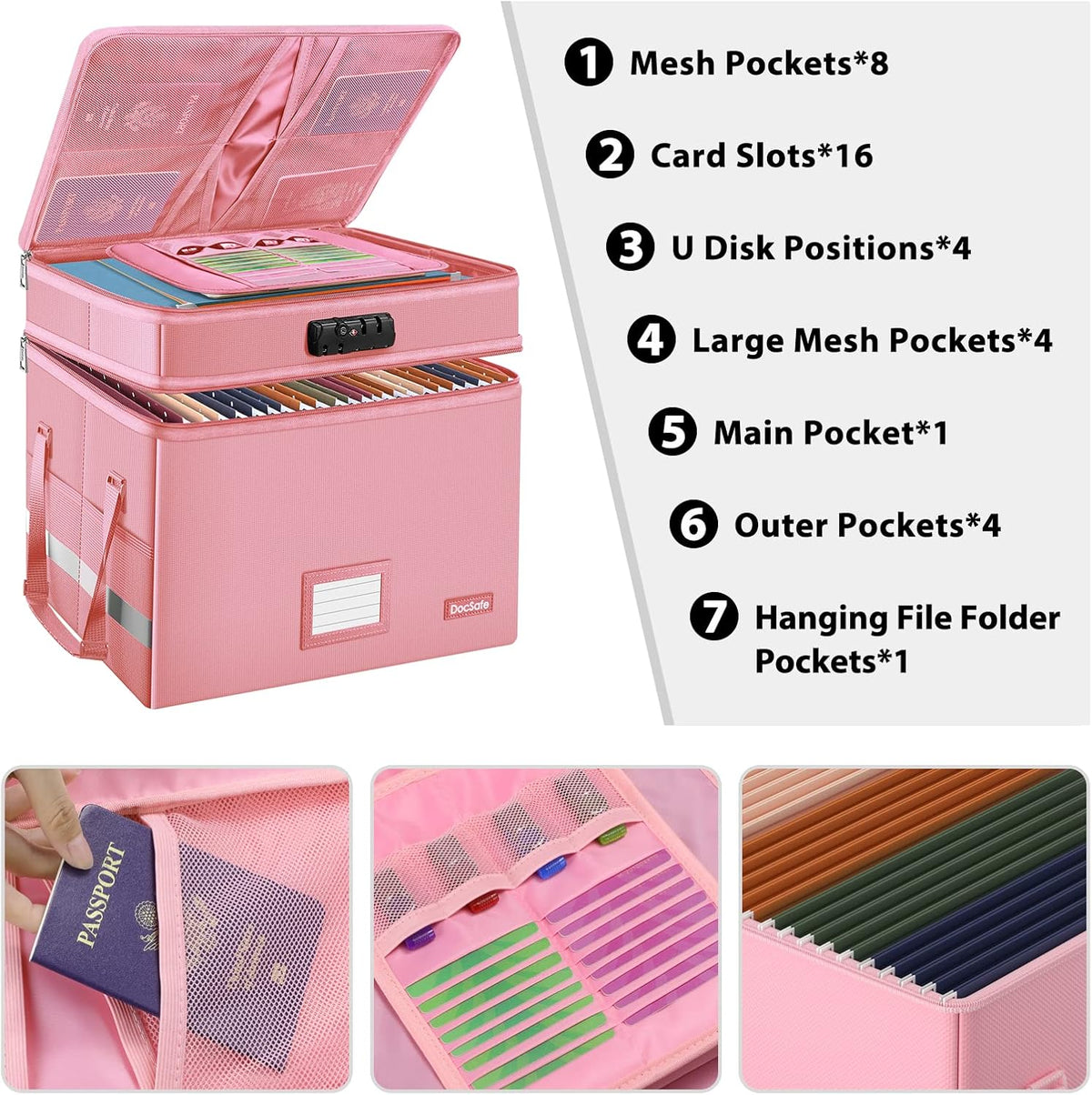 DocSafe File Box with Lock,Multi-Layer Fireproof Document Box Collapsible Fil...