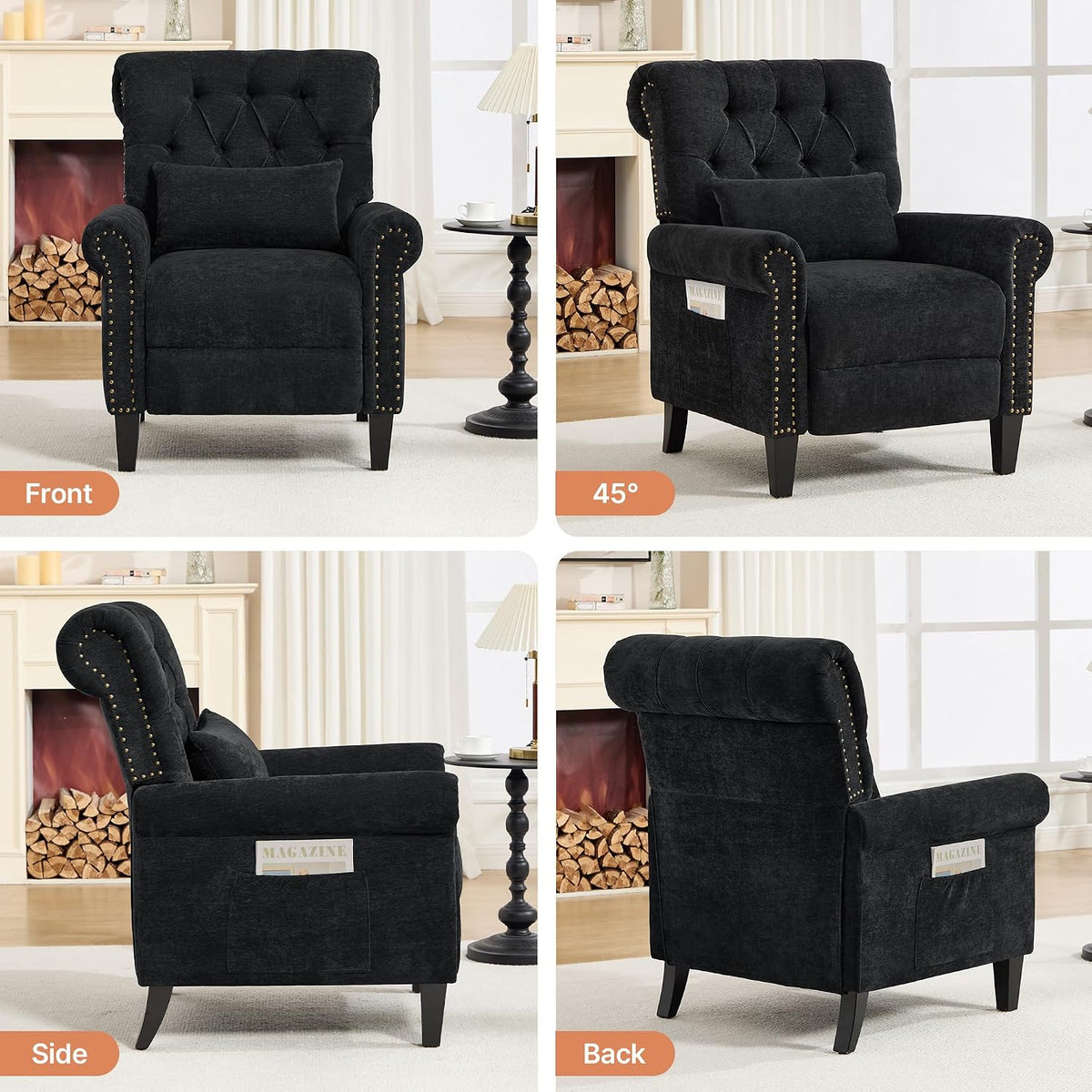 Pushback Recliner Chair, Accent Push Back Chair with Adjustable Footrest, Che...