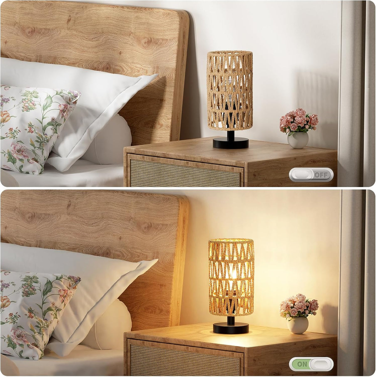 Table Lamps Set of 2 (Rattan Rope Shade - Black Base, 9" Inline Control)