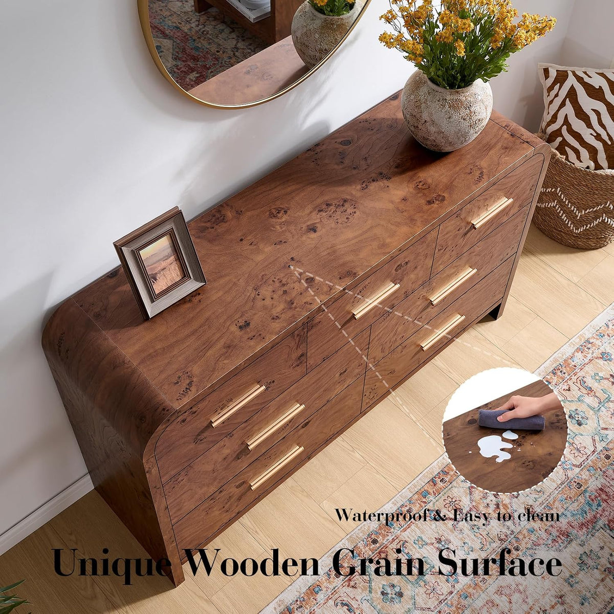 Curved Drawer Dresser for Bedroom with 7 Drawers, 54'' Wide Chest of ...