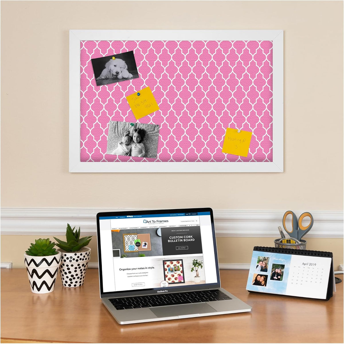 PinPix 17x14 inch Cork Bulletin Board. This Decorative Framed Pin Board Comes...