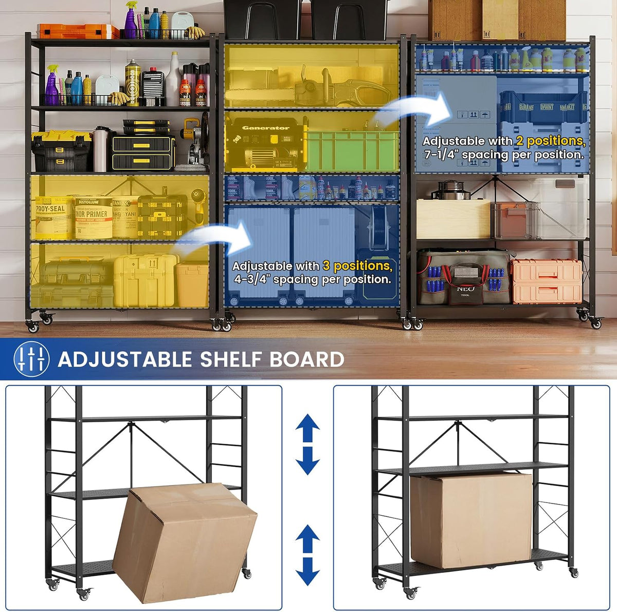 ALANNG 40" W Foldable 5-Tier Storage Shelves on Wheels Adjustable