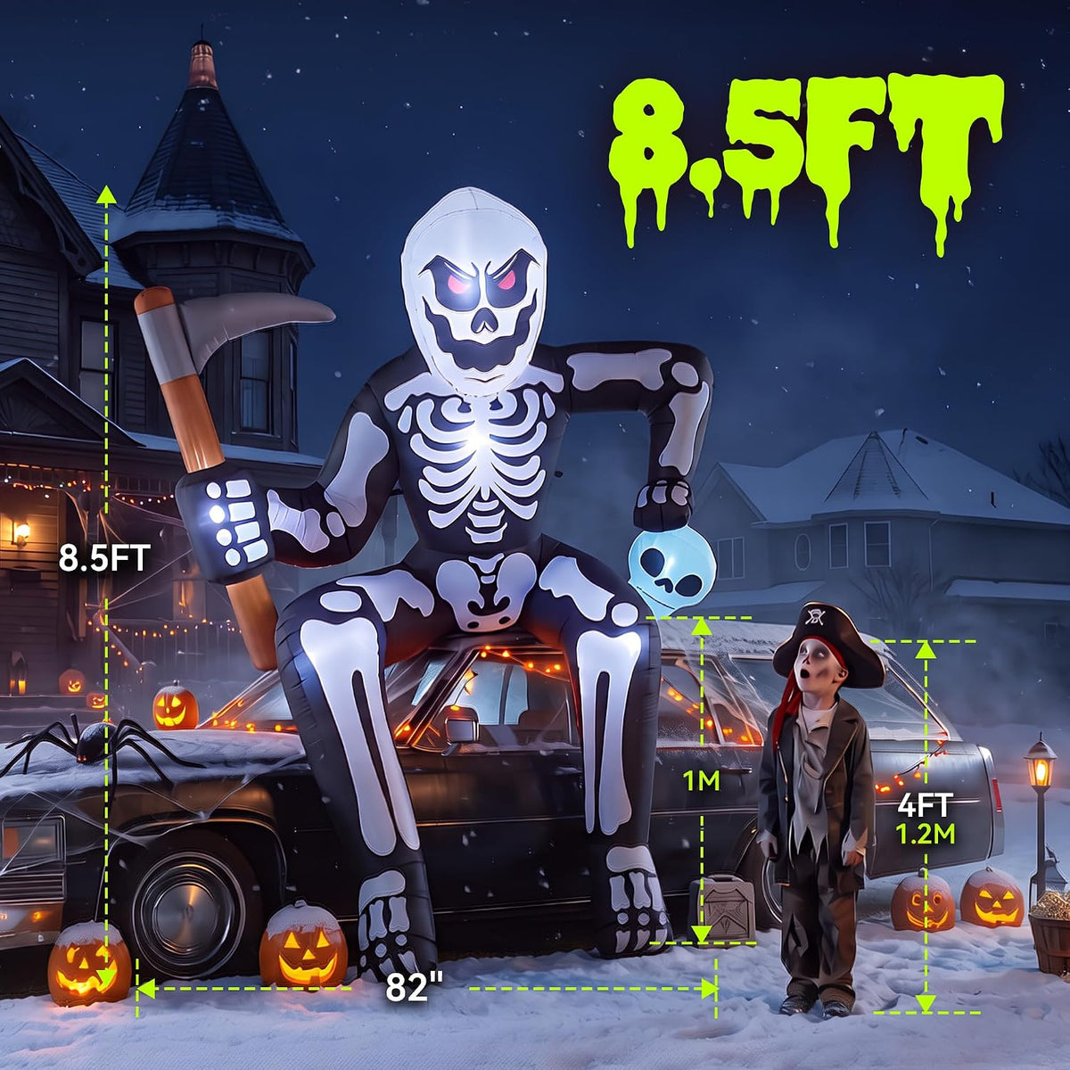 8.5FT Inflatables Skeleton Halloween Decor Outdoor for Rooftop