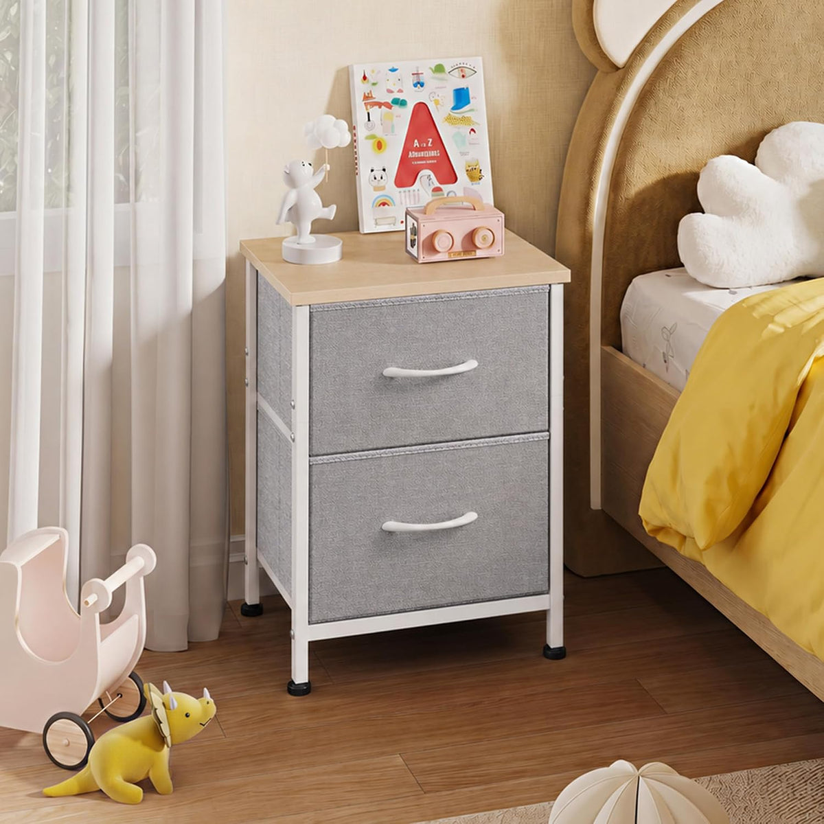 WLIVE Night Stand, Gray Nightstand with 2 Fabric Drawers, Small Dresser for B...