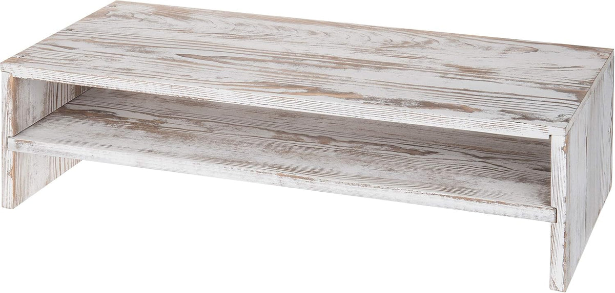 MyGift Whitewashed Wood Monitor Stand, 2 Tier Computer Desk Riser Shelf