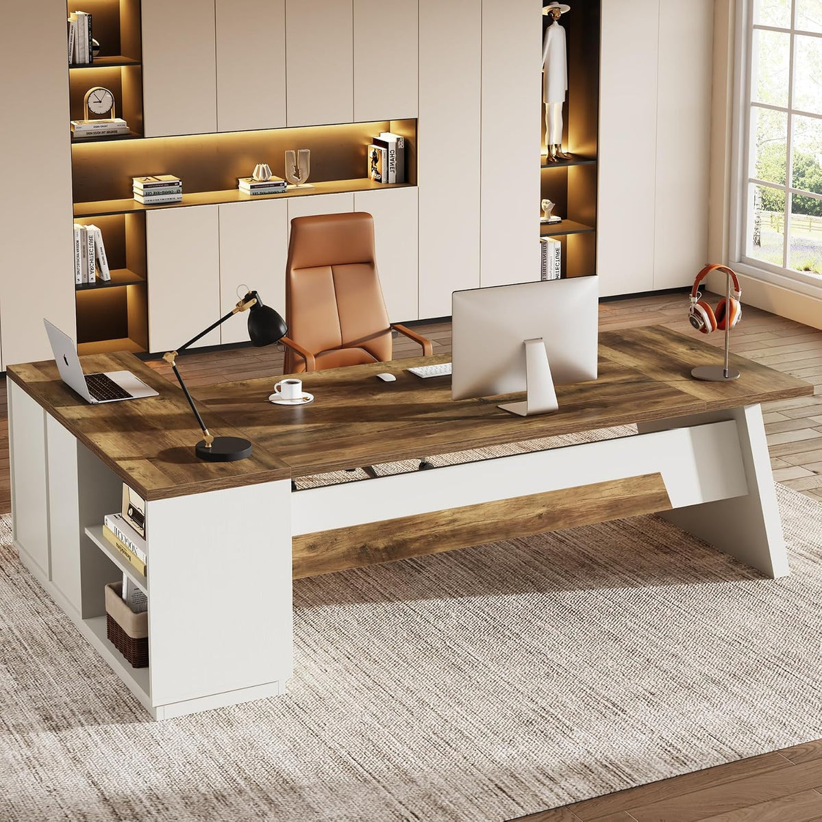 Tribesigns 78" L-Shaped Executive Desk, Large Modern Office Desk with Dr...