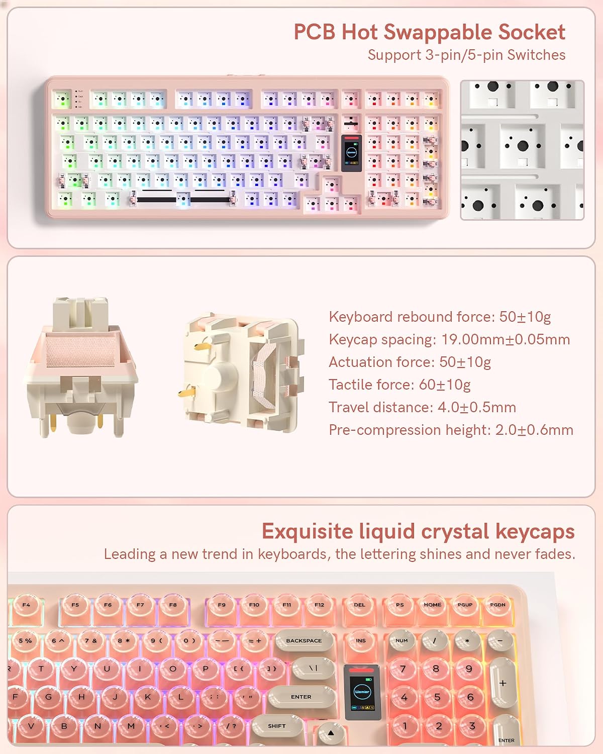 Keymatic WK98 Foundation Mechanical Keyboard, Pink Creamy Gaming Keyboard