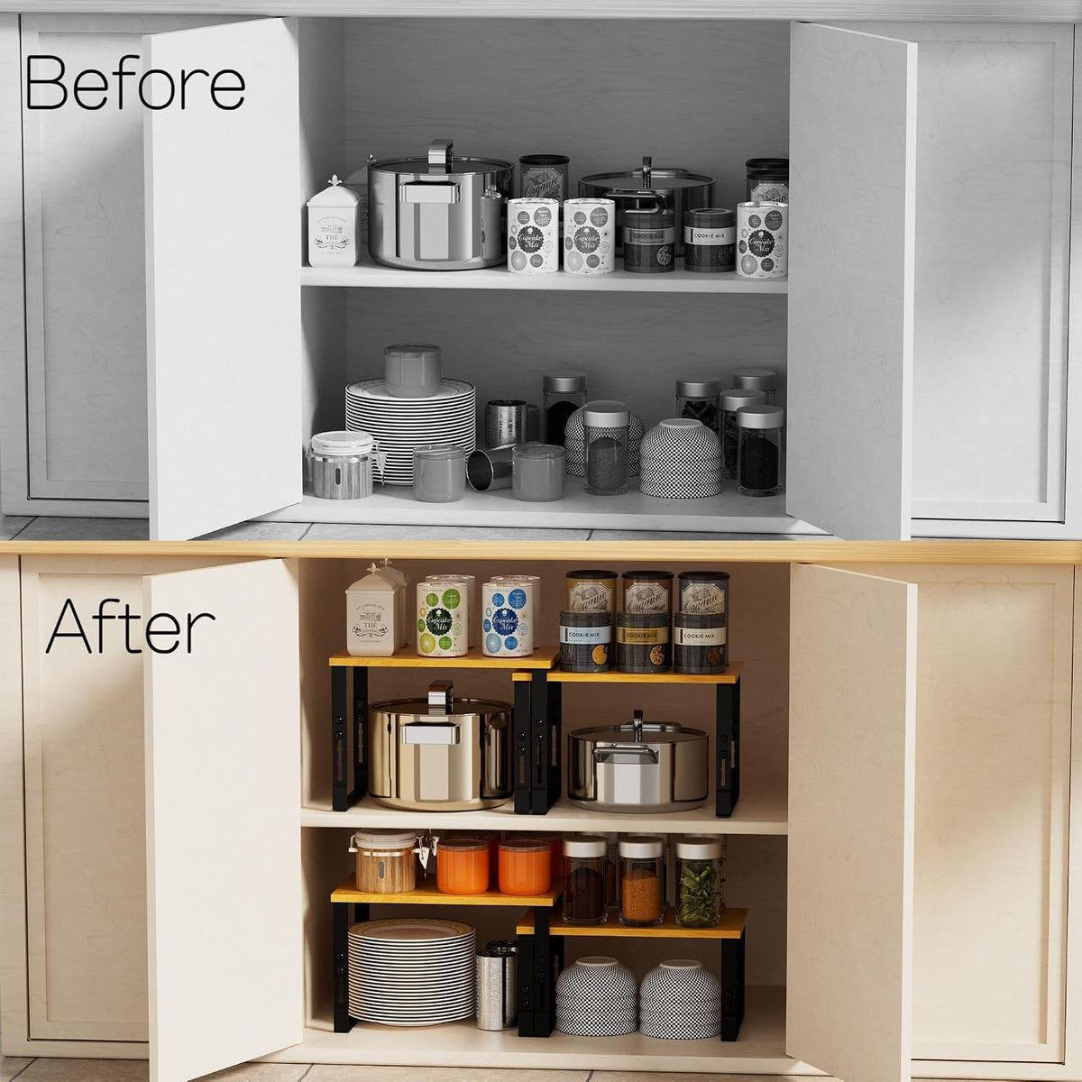 Adjustable Storage Shelves for Kitchen Cabinet Organization - Set of 2 Stacka...