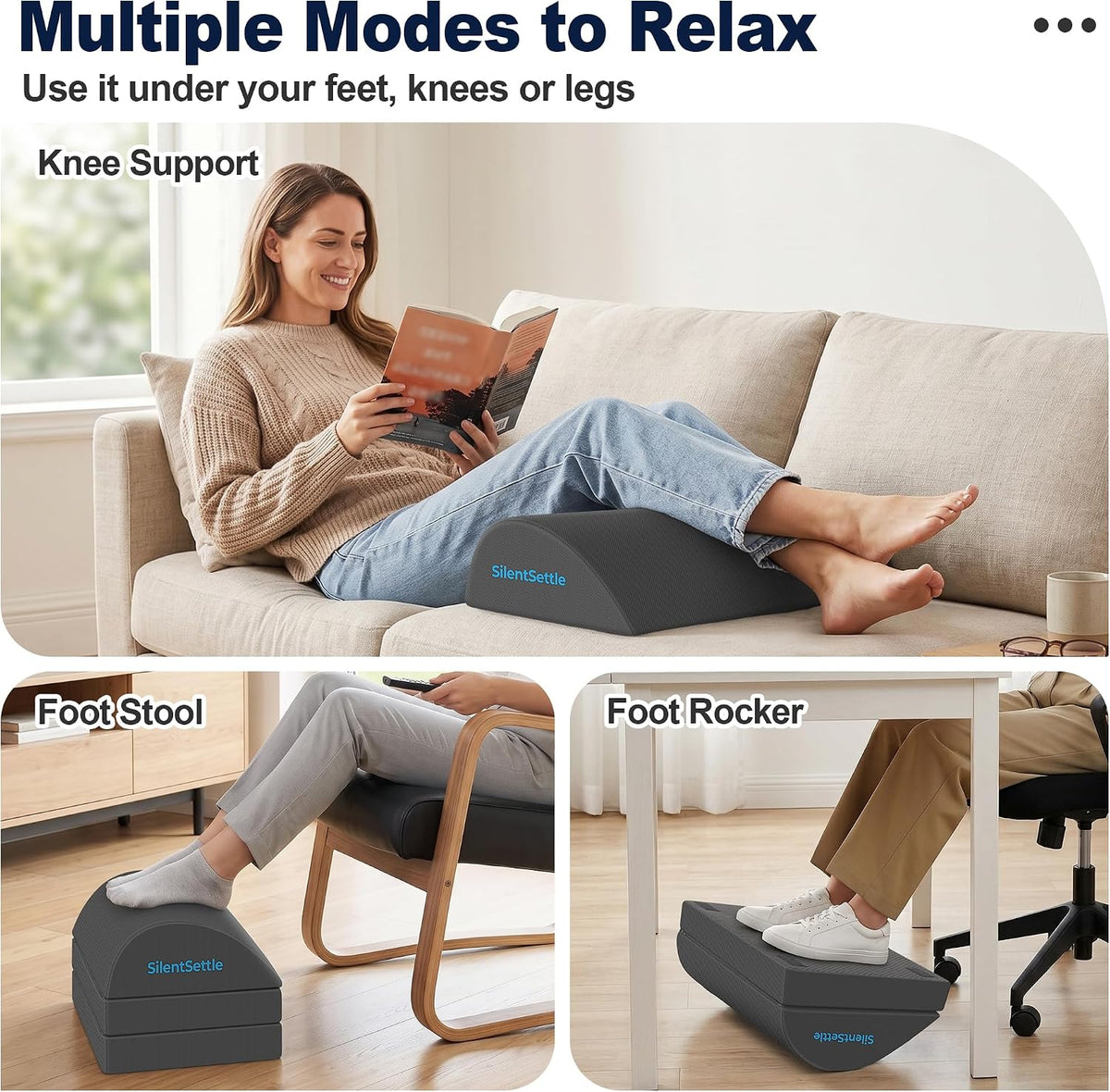 Foot Rest Under Desk, 3 Adjustable Heights Foot Stool, Gray