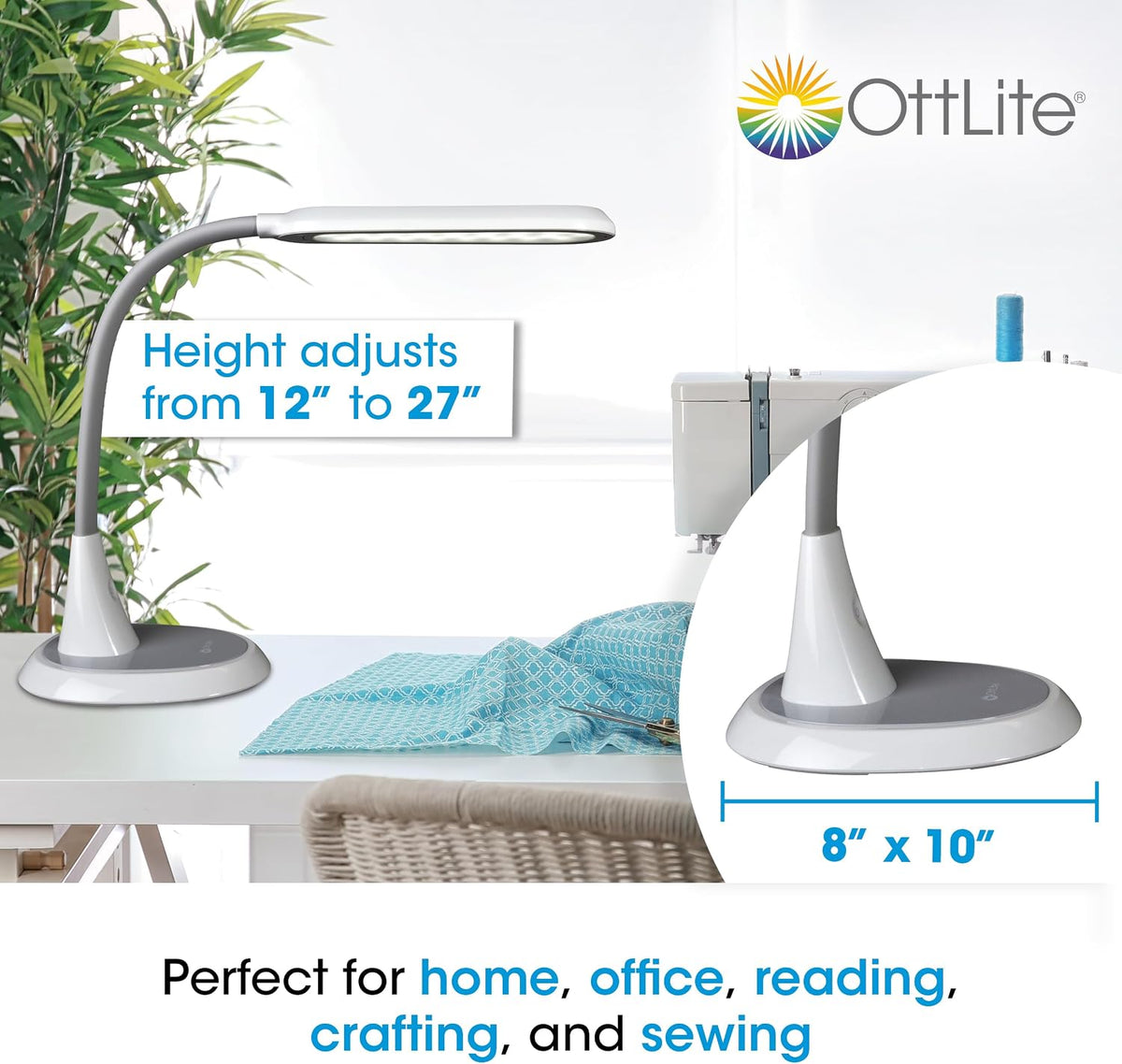 OttLite Wide Area Dimmable LED Table Lamp, White