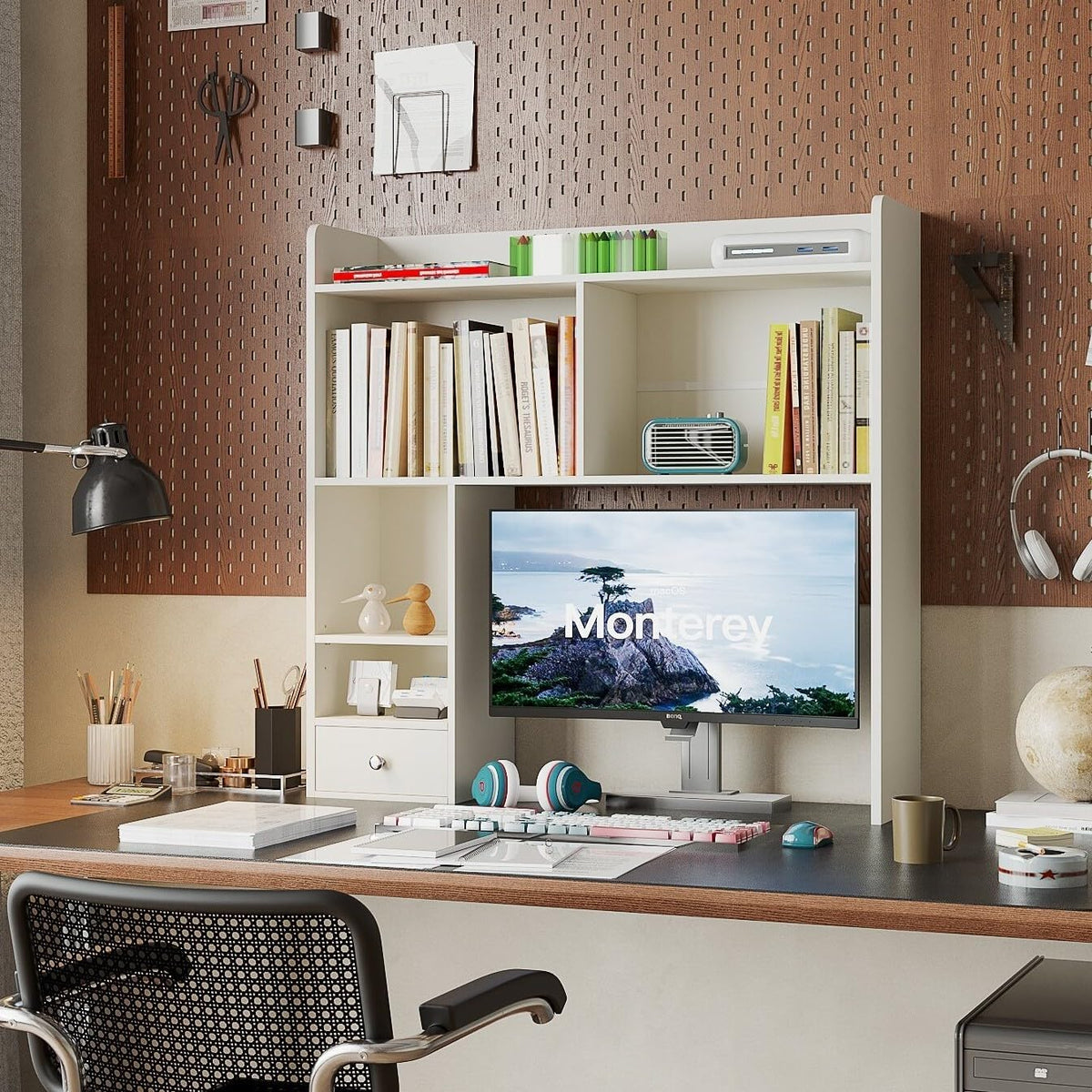 ChooChoo Desktop Bookshelf, 36.4" DormDesk Hutch with 5 Shelves
