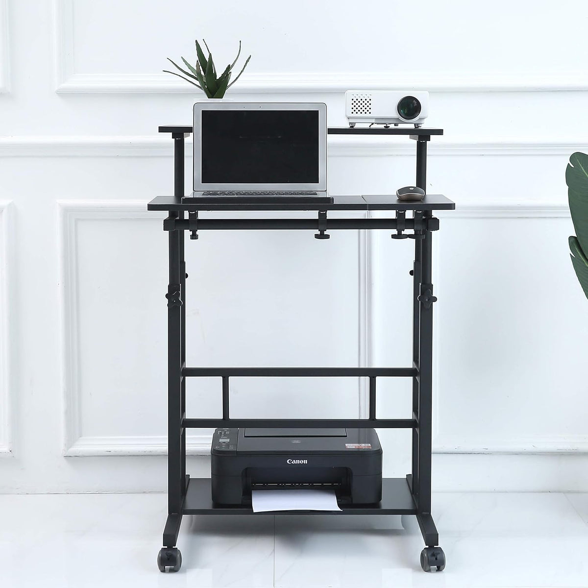 Small Standing Desk on Wheels, Height Adjustable Rolling Desk with Storage
