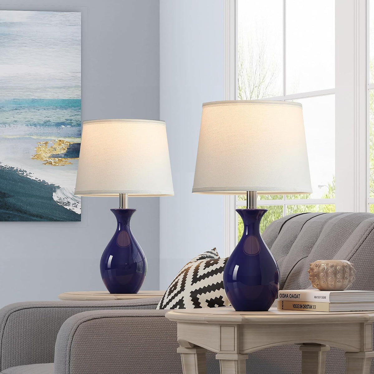 PARTPHONER Table Lamp Set of 2, Modern Ceramic Bedside Lamps for Night Stands...