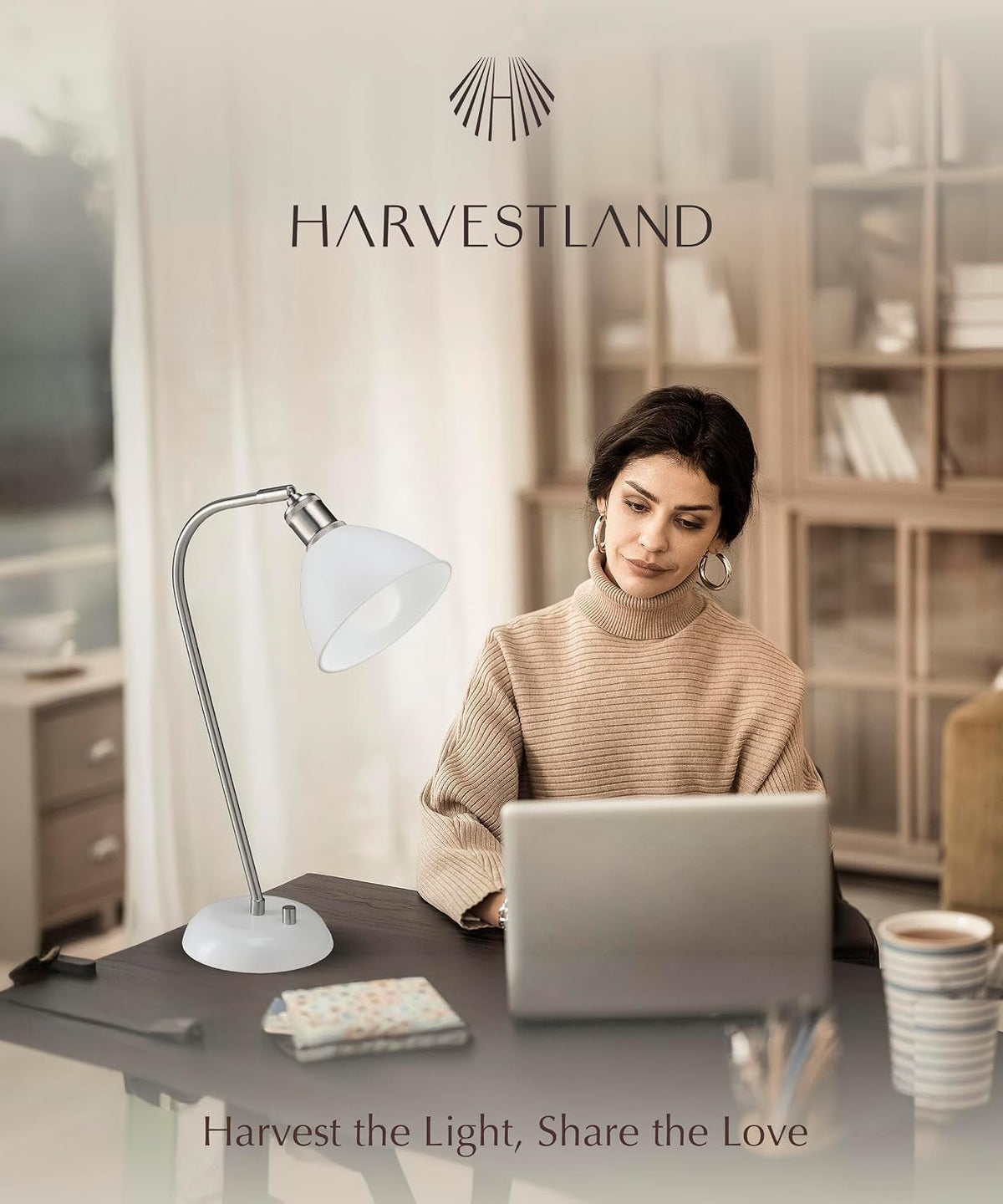 HarvestLand Halo Desk Lamp, Reading Lamp for Home Office, White