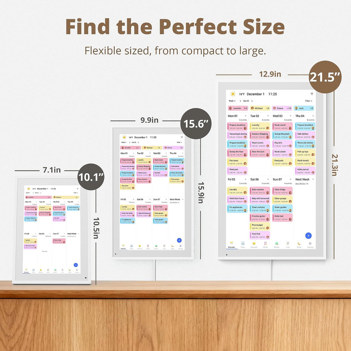 Digital Calendar 21", Electronic Family Chore Planner Wall Desk Touchscreen