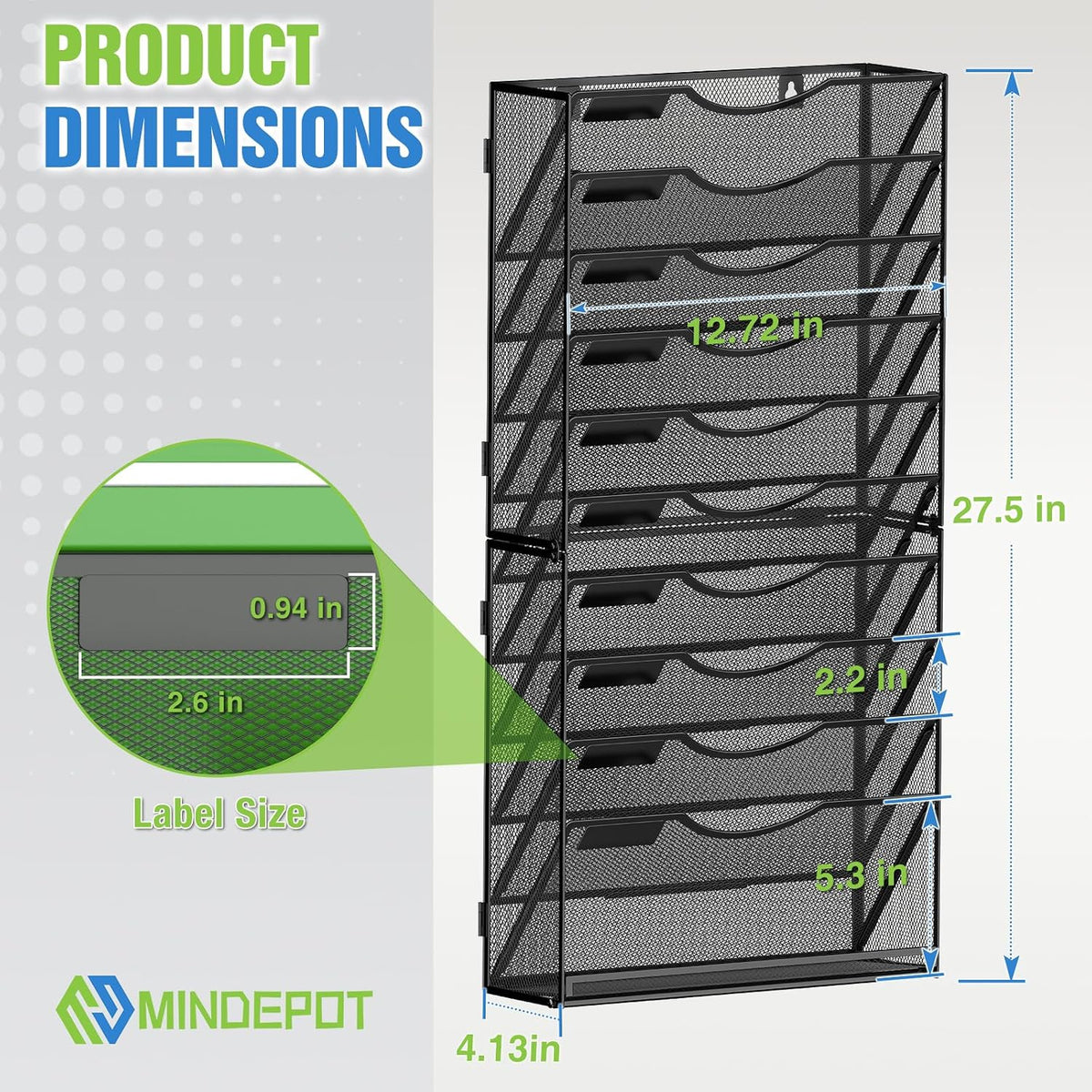MINDEPOT 11 Tier Wall File Holder Hanging Wall Mount Paper File Organizer for...