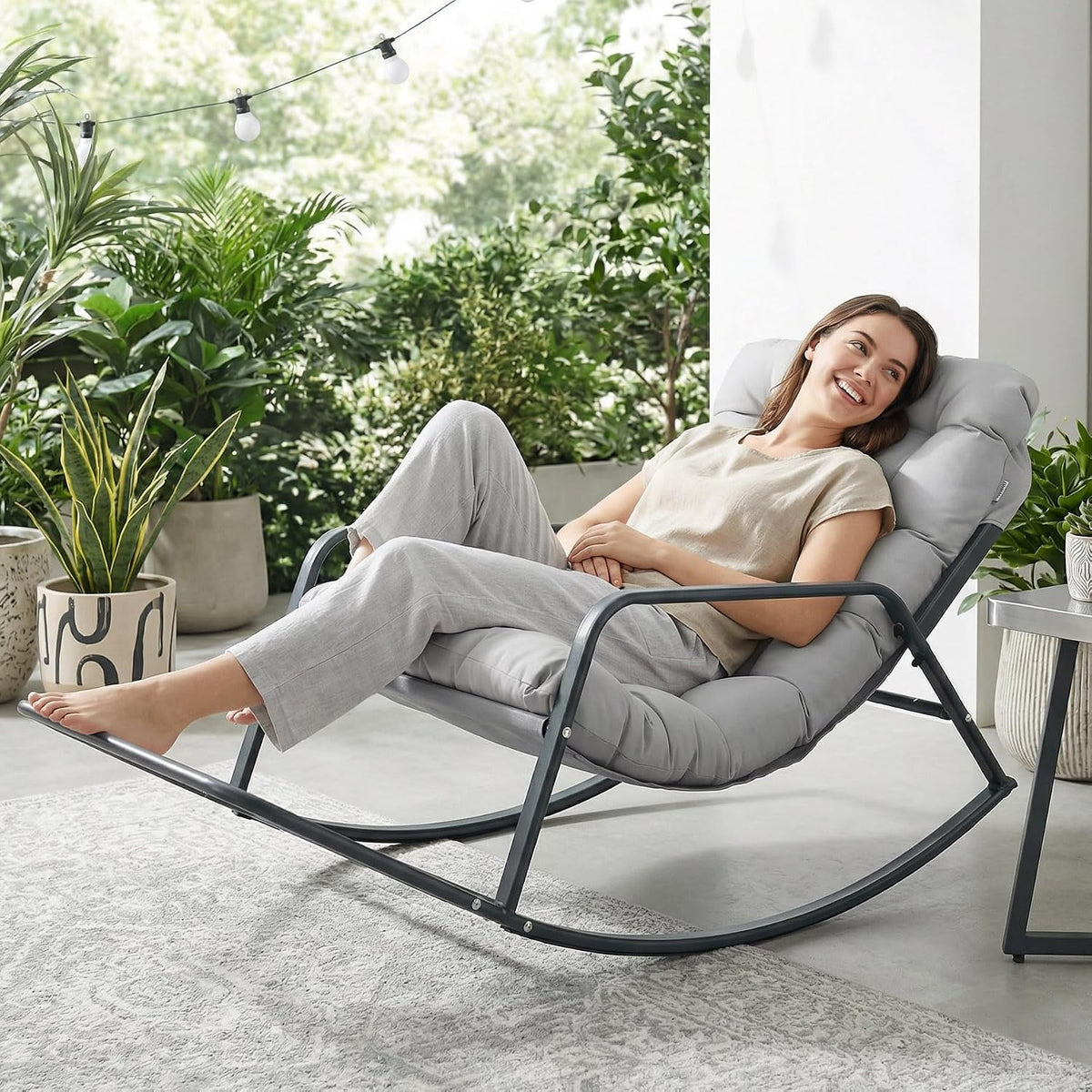 RADIATA Papasan Rocking Chair with Footrest, Outdoor Rocking Lounge Chair